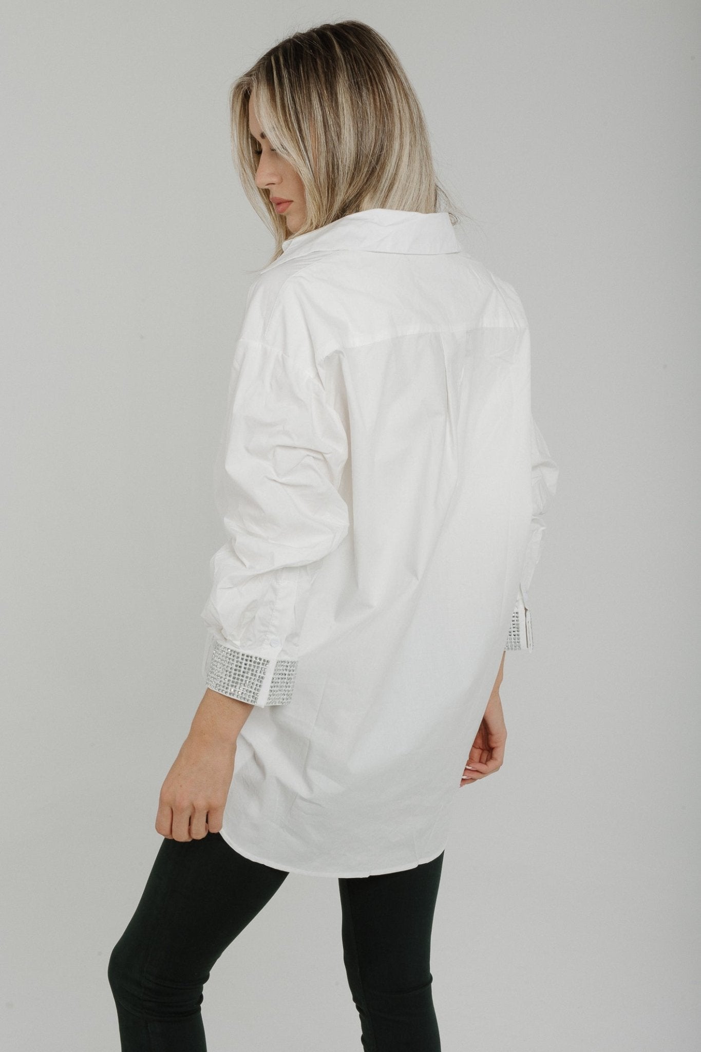 Holly Embellished Cuff Shirt In White - The Walk in Wardrobe