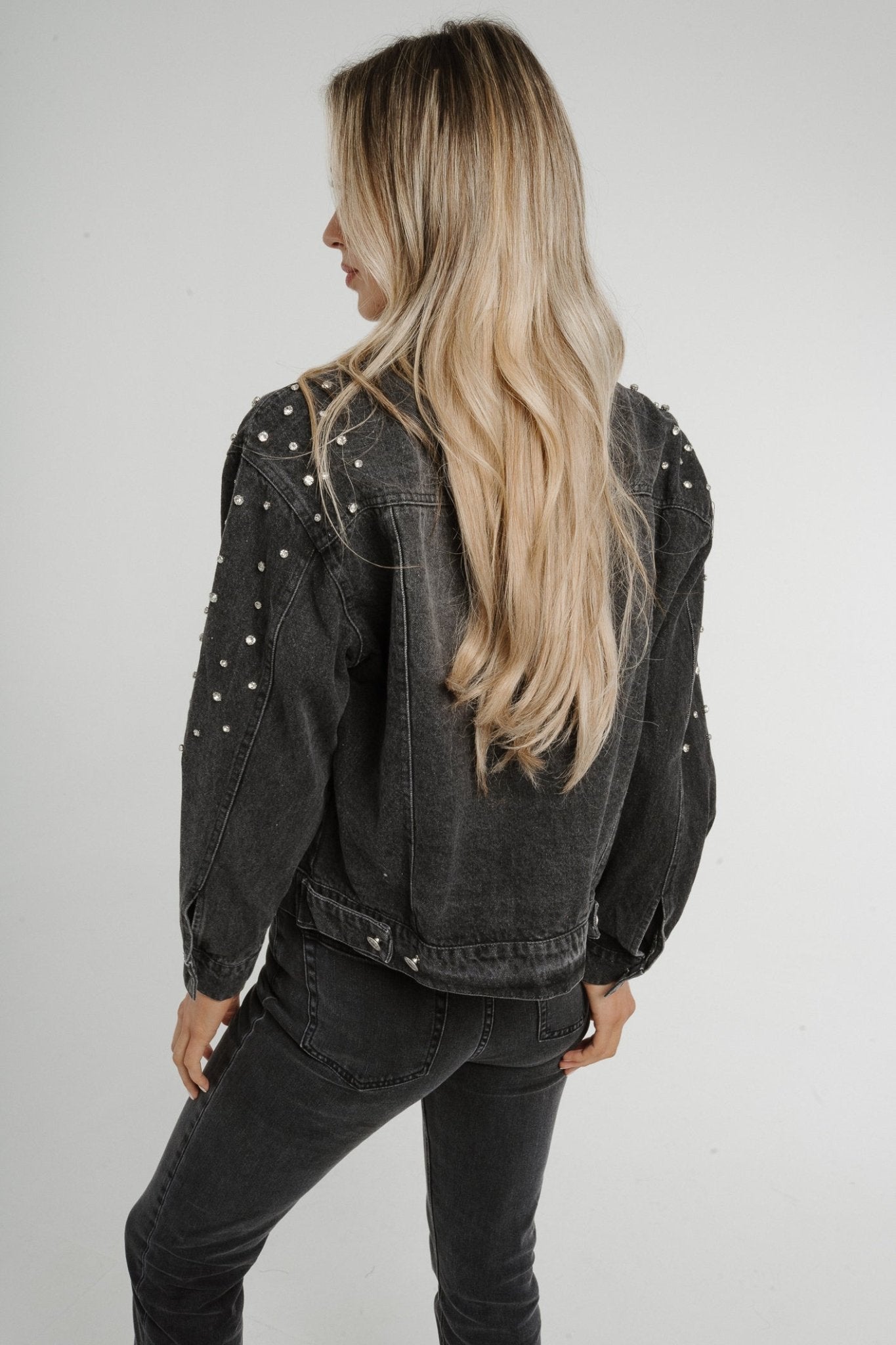 Holly Embellished Denim Jacket In Black Wash - The Walk in Wardrobe