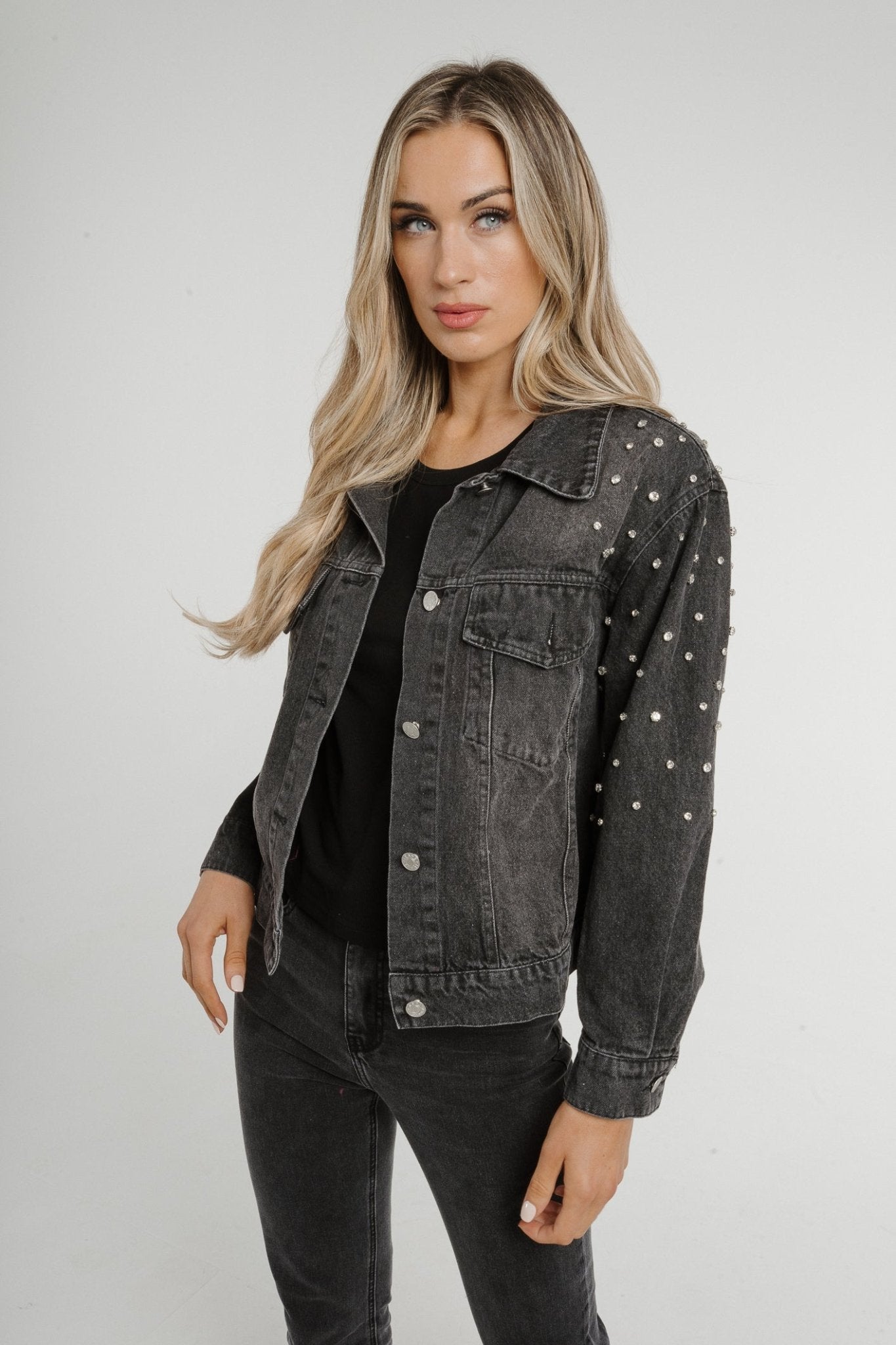 Holly Embellished Denim Jacket In Black Wash - The Walk in Wardrobe