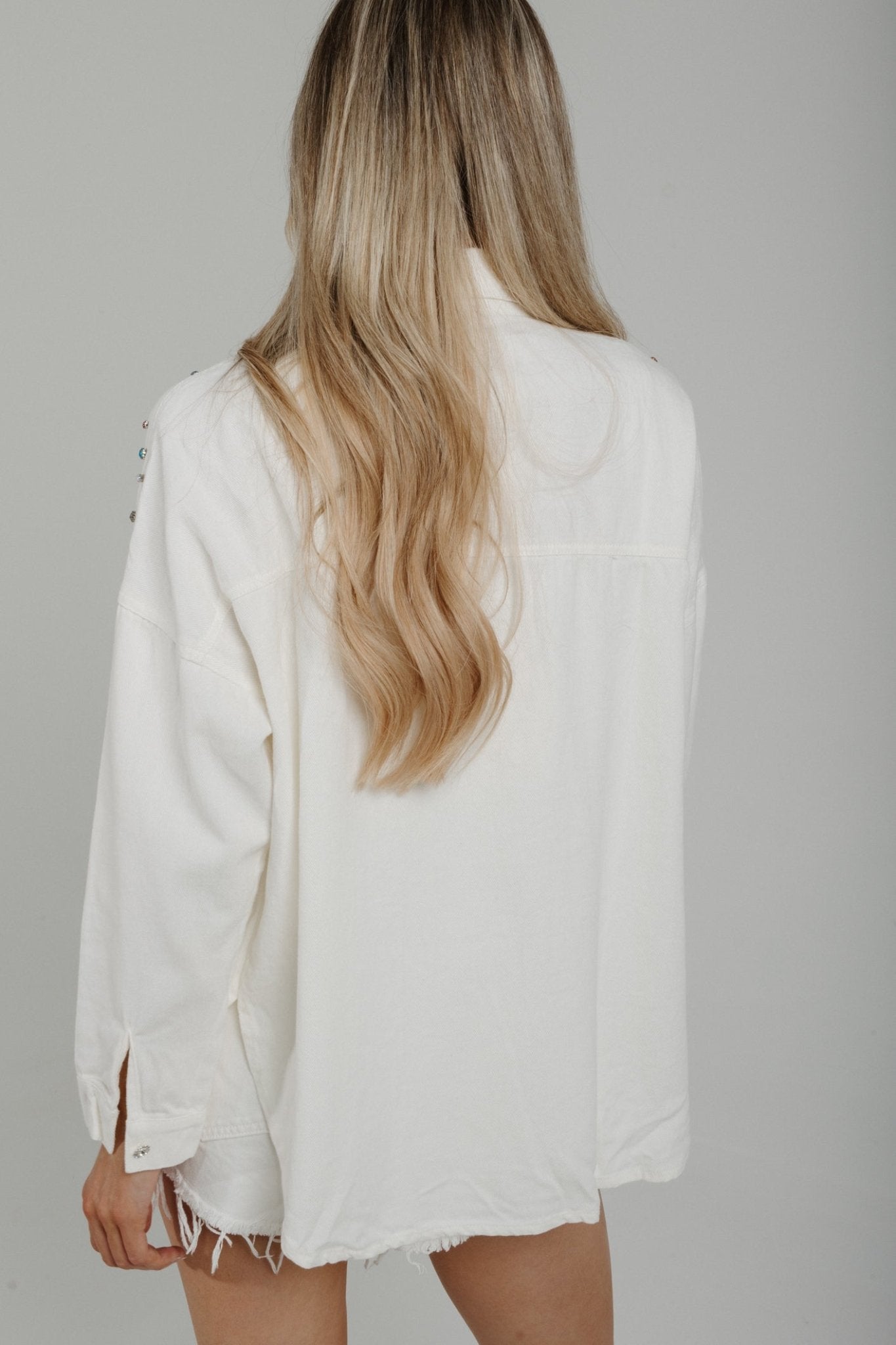 Holly Embellished Denim Shacket In White - The Walk in Wardrobe