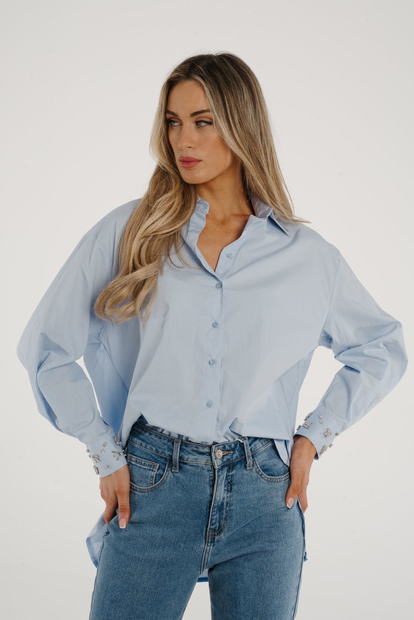 Holly Embellished Shirt In Blue - The Walk in Wardrobe