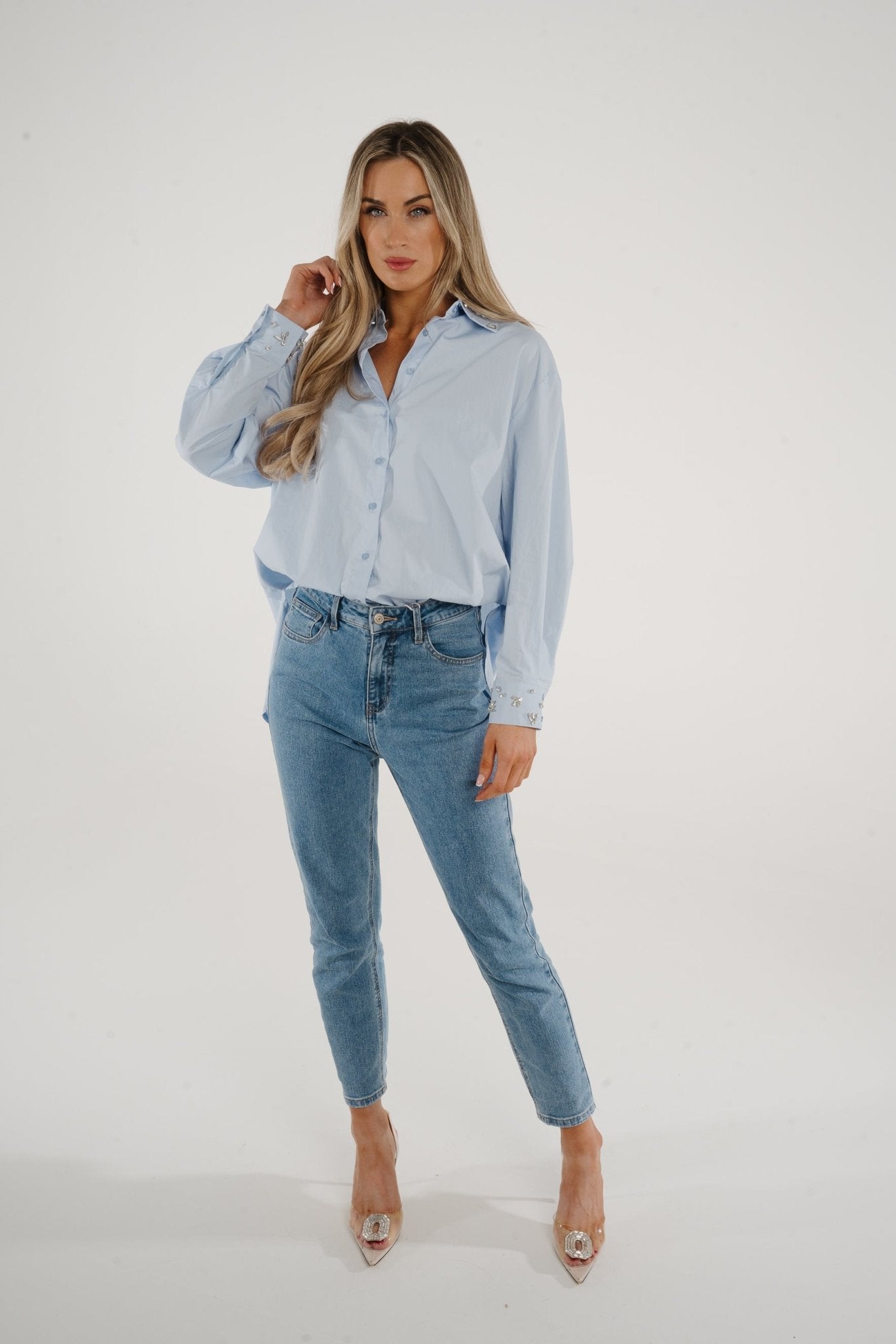 Holly Embellished Shirt In Blue - The Walk in Wardrobe