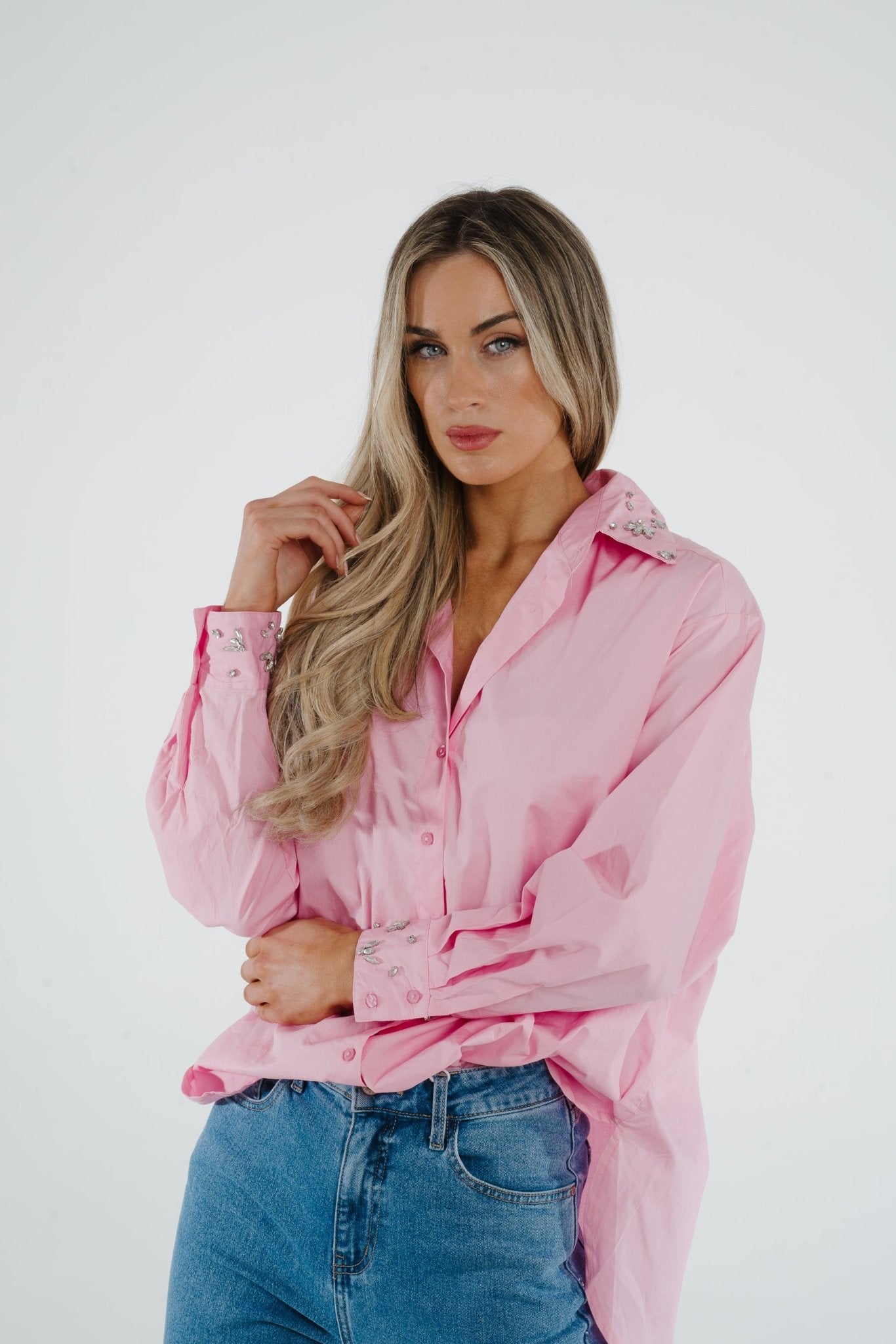 Holly Embellished Shirt In Pink - The Walk in Wardrobe