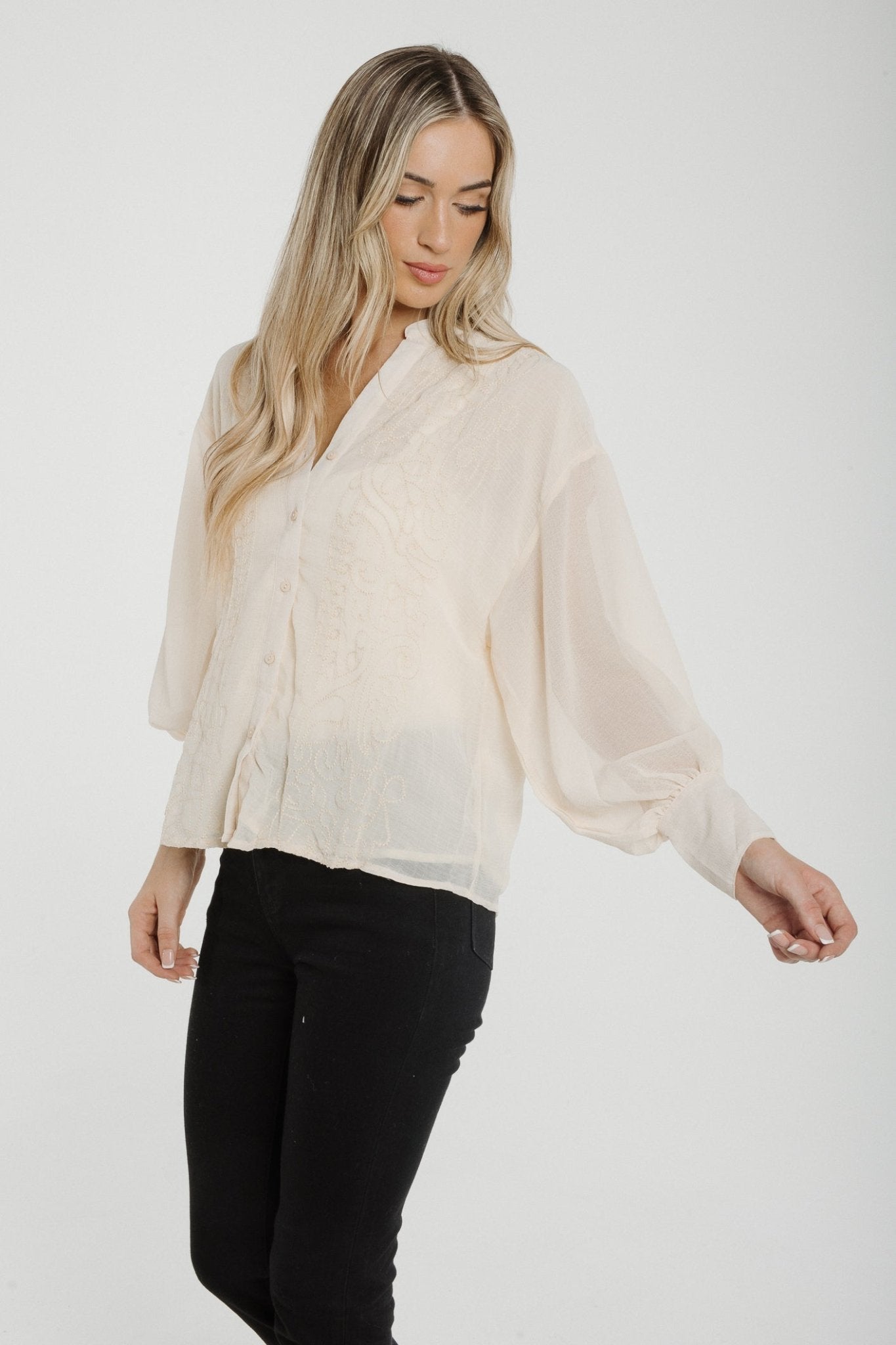 Holly Embroidered Detail Shirt In Cream - The Walk in Wardrobe