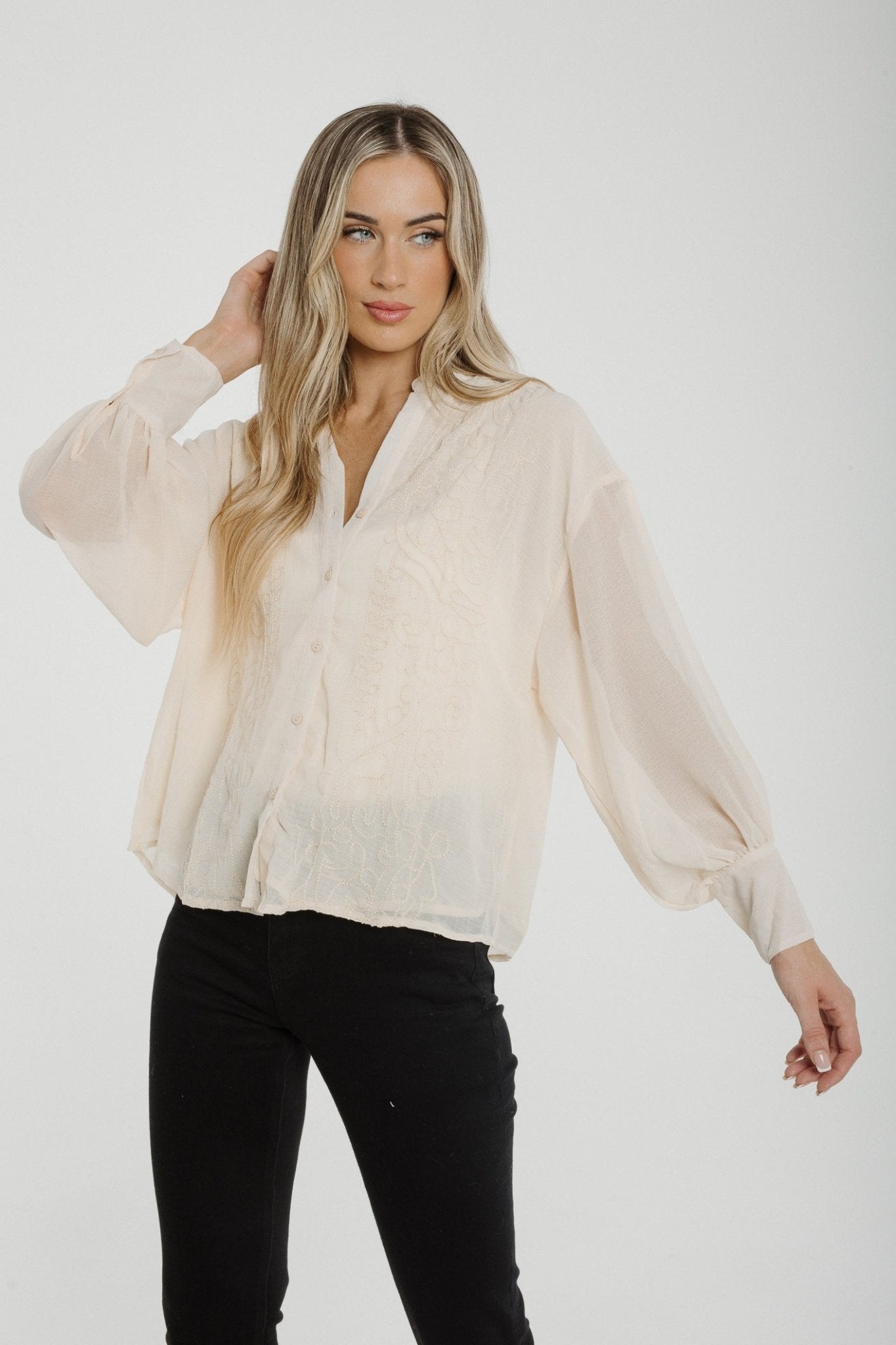 Holly Embroidered Detail Shirt In Cream - The Walk in Wardrobe
