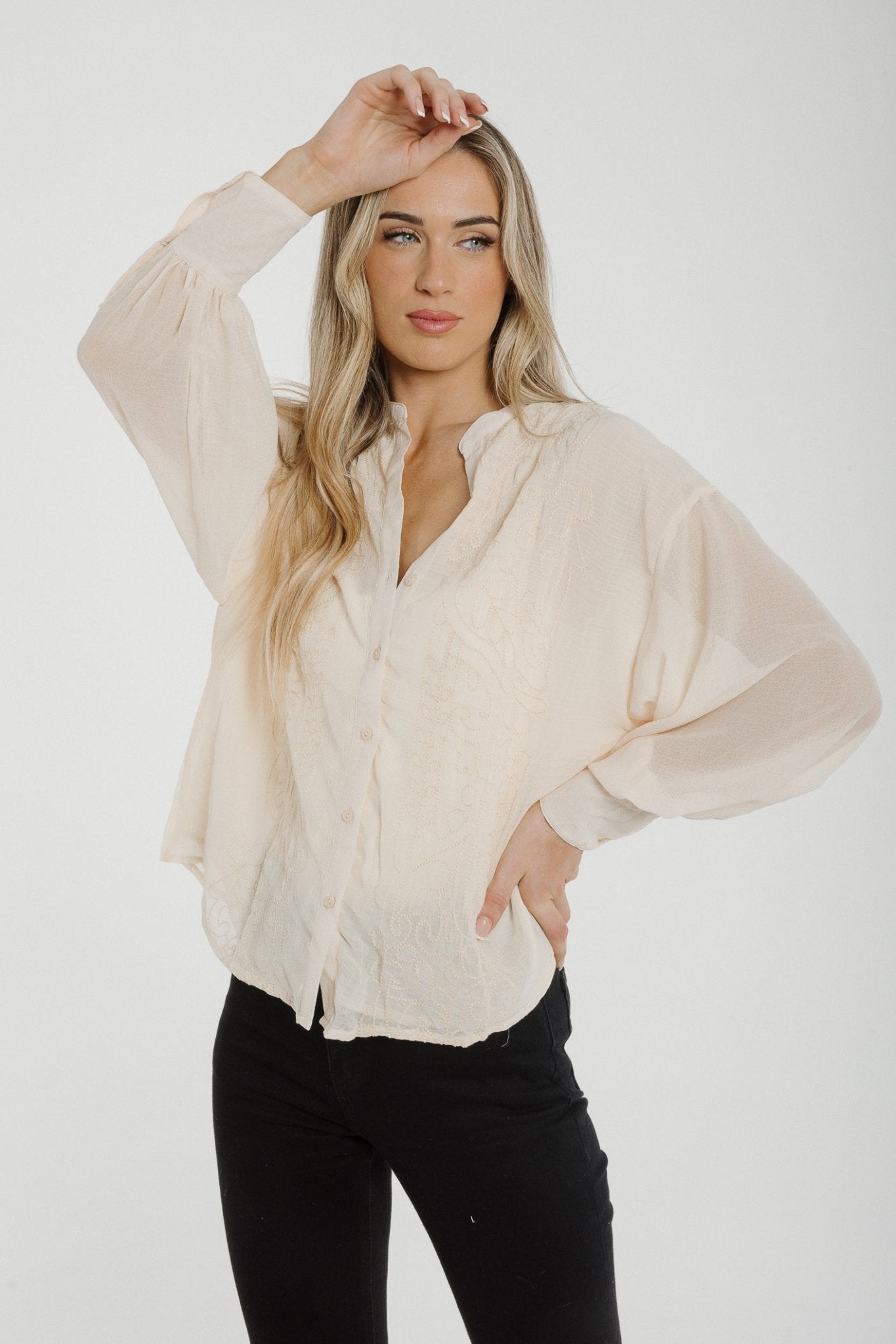 Holly Embroidered Detail Shirt In Cream - The Walk in Wardrobe