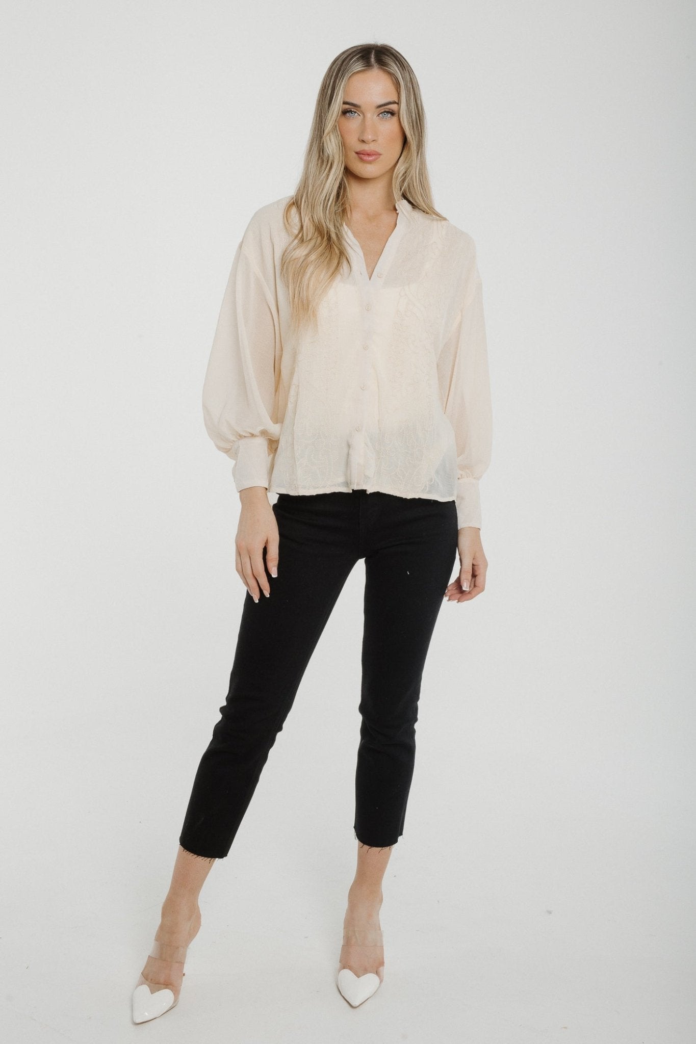 Holly Embroidered Detail Shirt In Cream - The Walk in Wardrobe