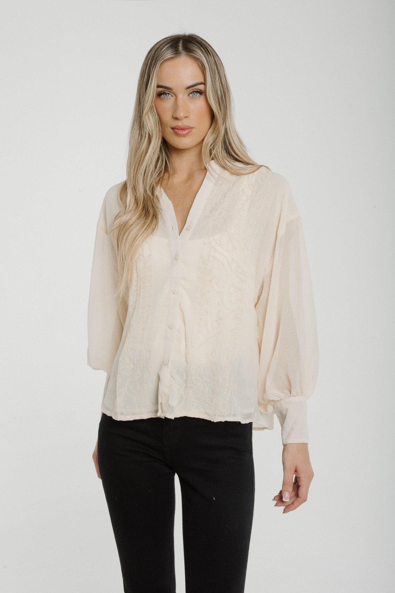 Holly Embroidered Detail Shirt In Cream - The Walk in Wardrobe