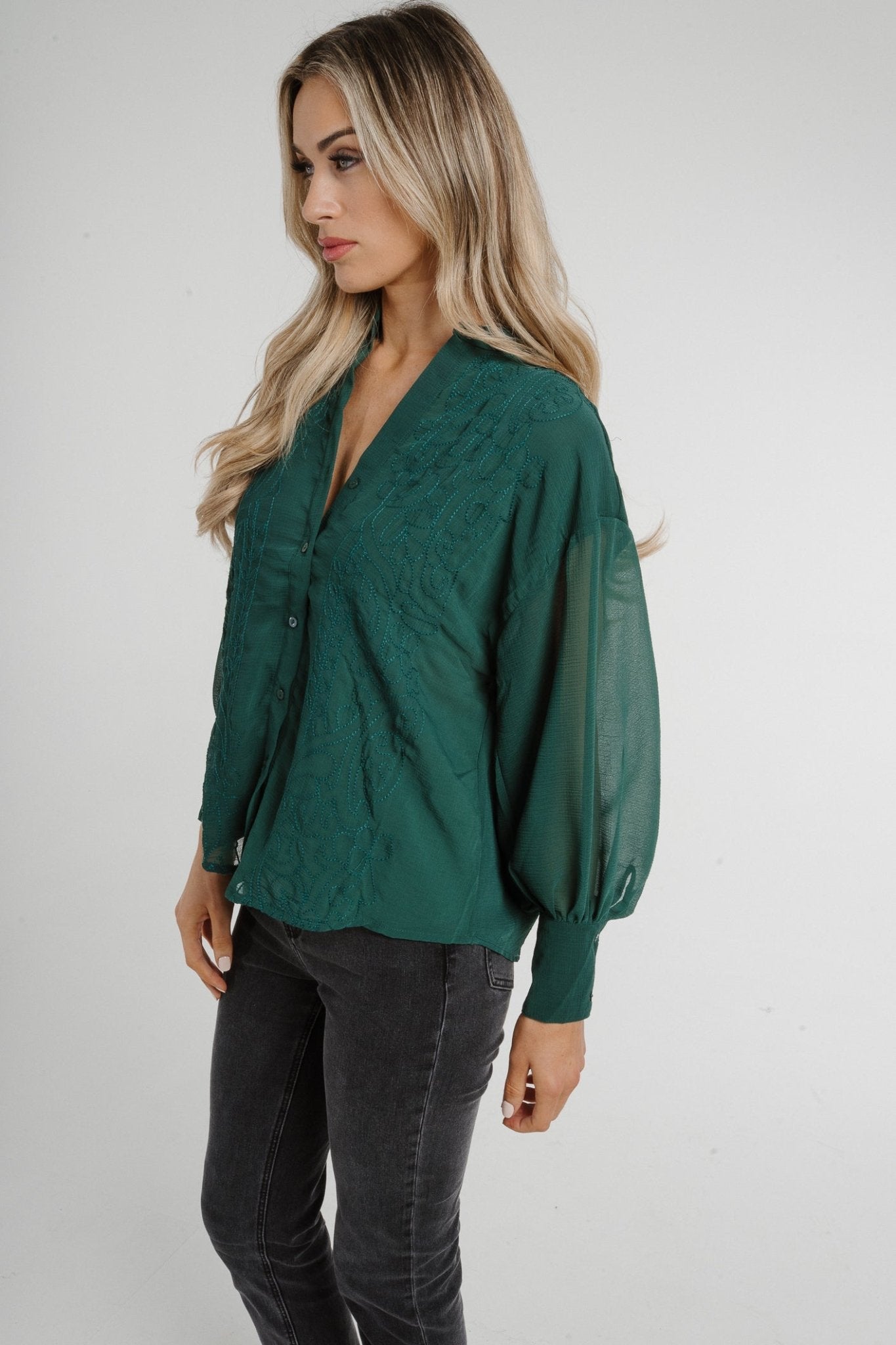Holly Embroidered Detail Shirt In Green - The Walk in Wardrobe