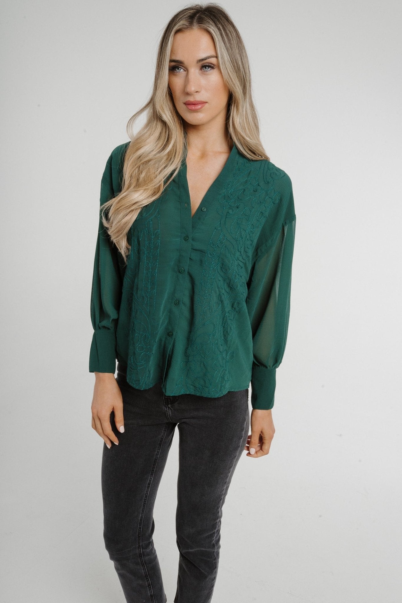 Holly Embroidered Detail Shirt In Green - The Walk in Wardrobe