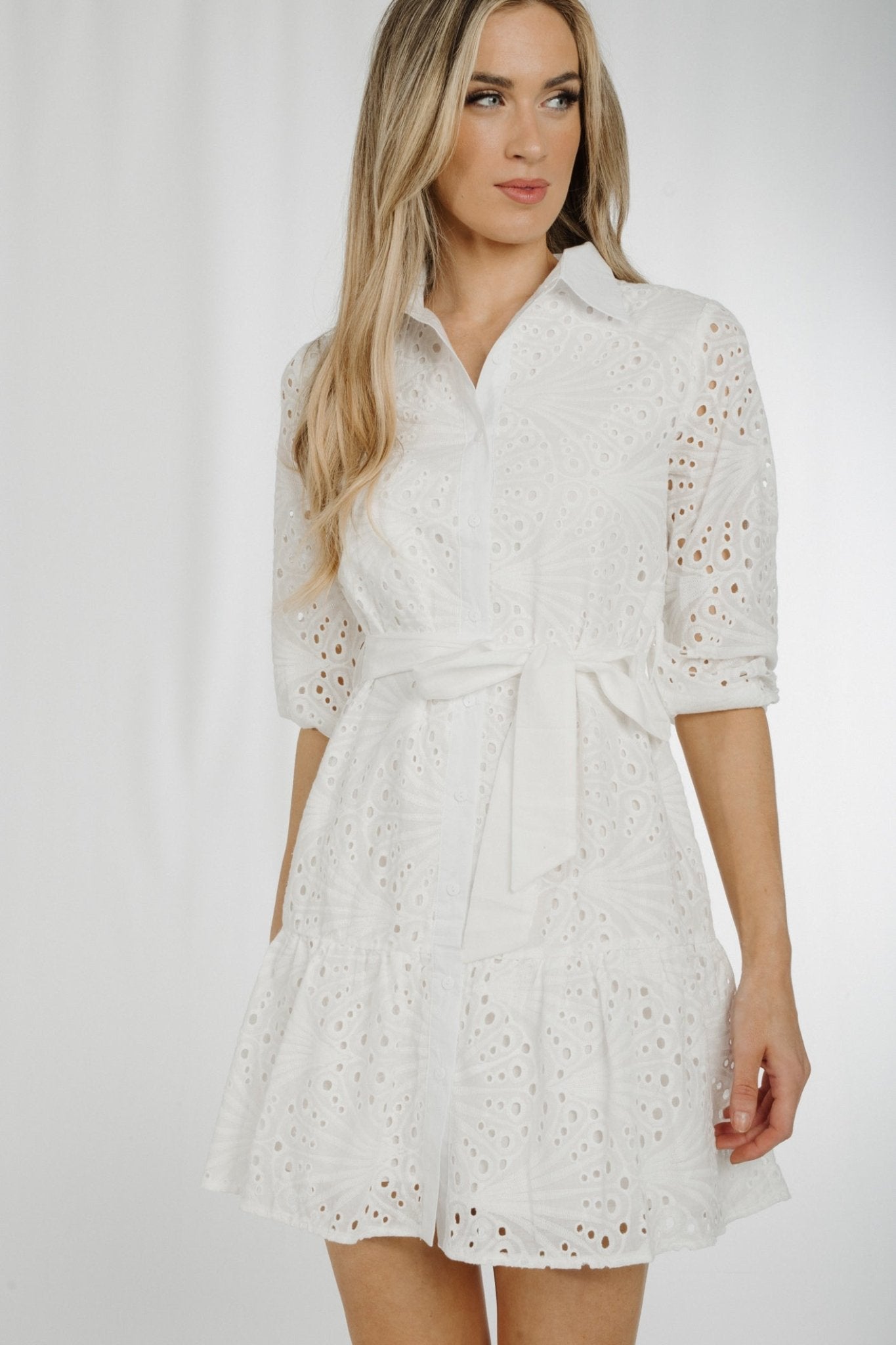 Holly Embroidered Shirt Dress In White - The Walk in Wardrobe