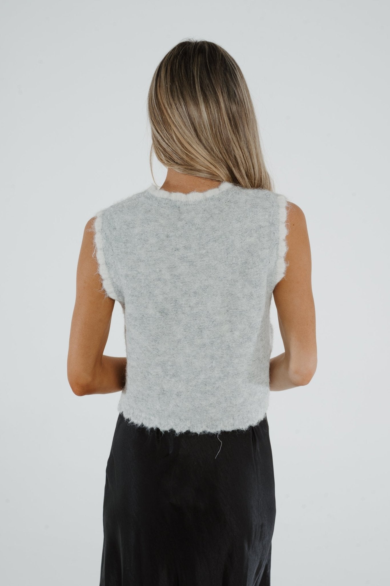 Holly Embroidered Sleeveless Knit In Grey - The Walk in Wardrobe