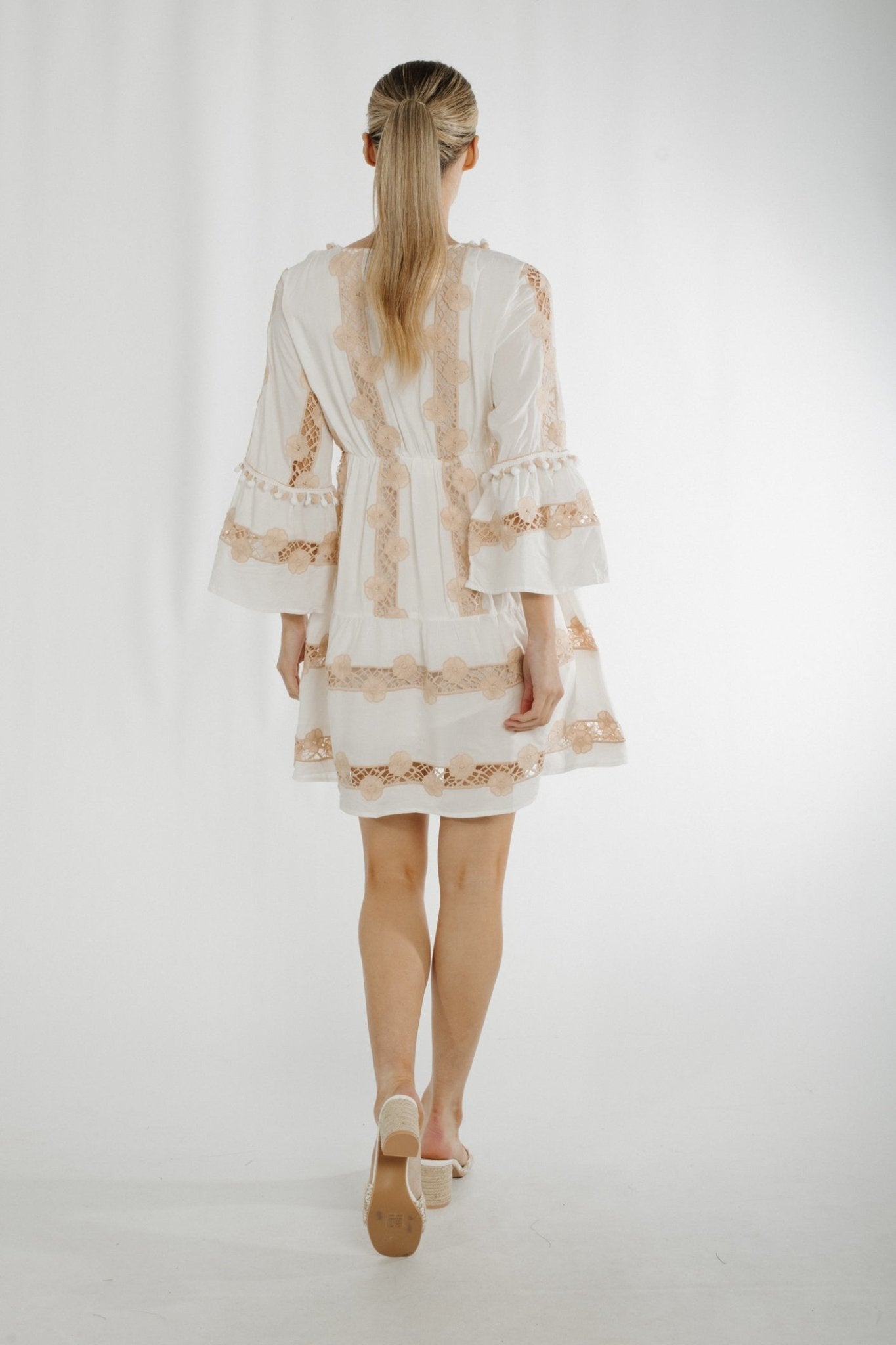 Holly Embroidered Two Tone Dress In Neutral & Cream - The Walk in Wardrobe