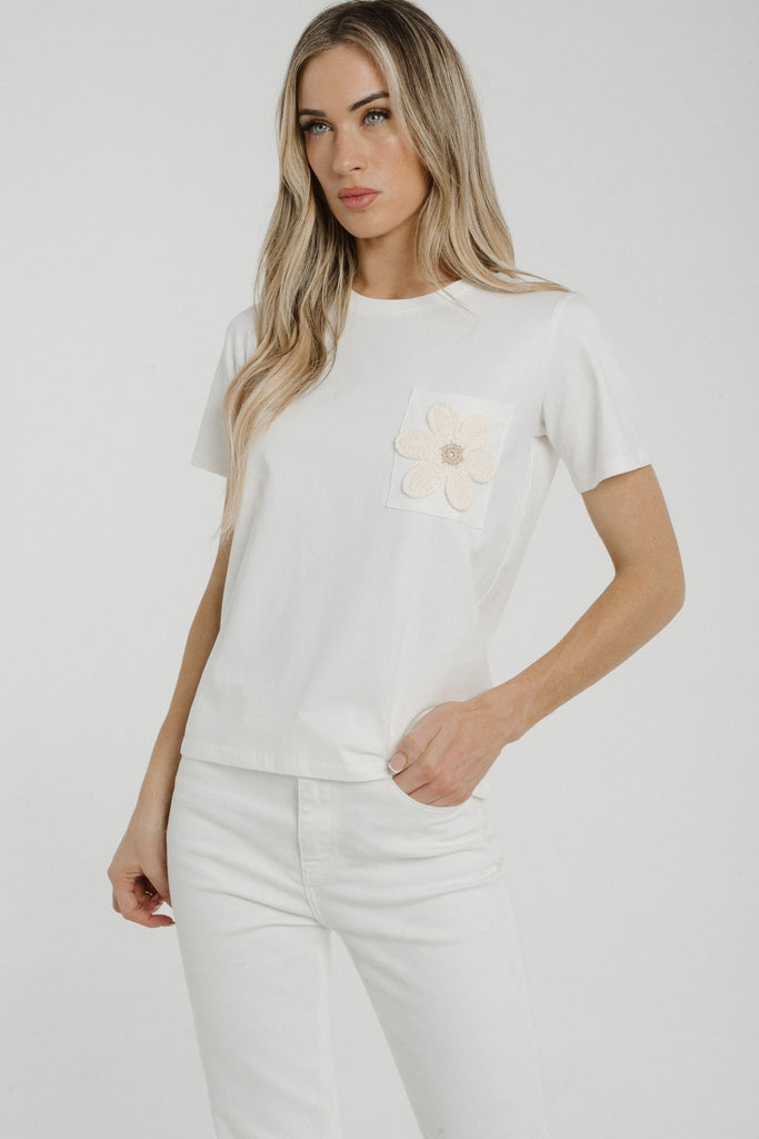 Holly Floral Detail T-Shirt In White - The Walk in Wardrobe