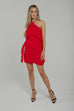 Holly Floral Neck Ruched Dress In Red - The Walk in Wardrobe