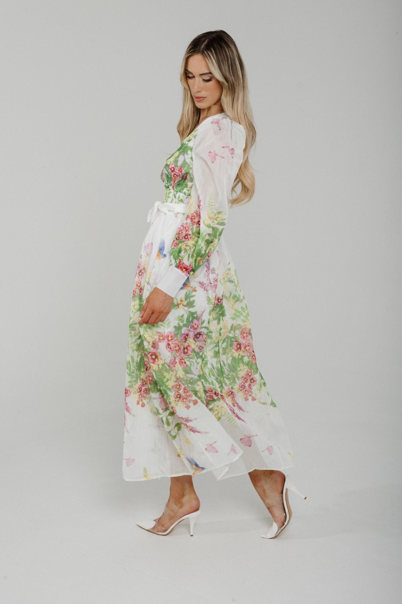 Holly Floral V-Neck Maxi Dress In White - The Walk in Wardrobe