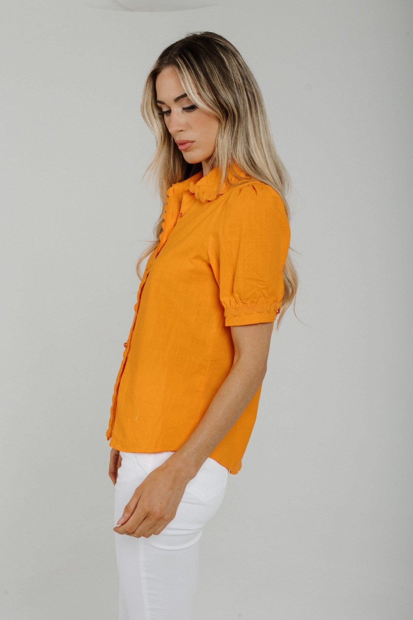 Holly Frill Blouse In Orange - The Walk in Wardrobe