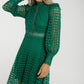 Holly High Neck Embroidered Dress In Green - The Walk in Wardrobe