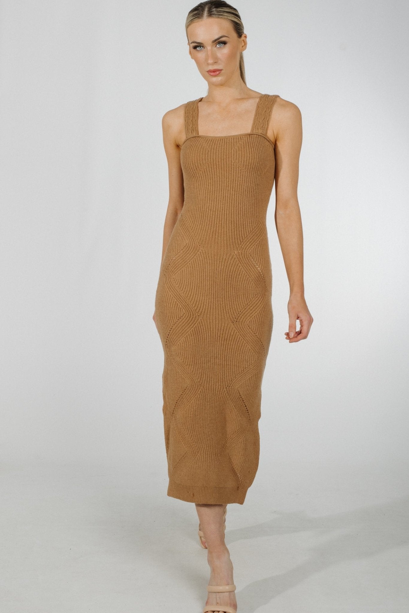 Holly Knit Midi Dress In Camel - The Walk in Wardrobe