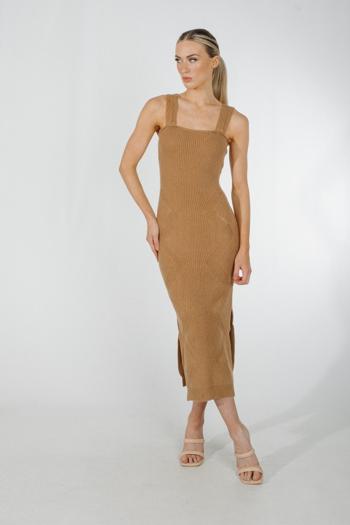 Holly Knit Midi Dress In Camel - The Walk in Wardrobe