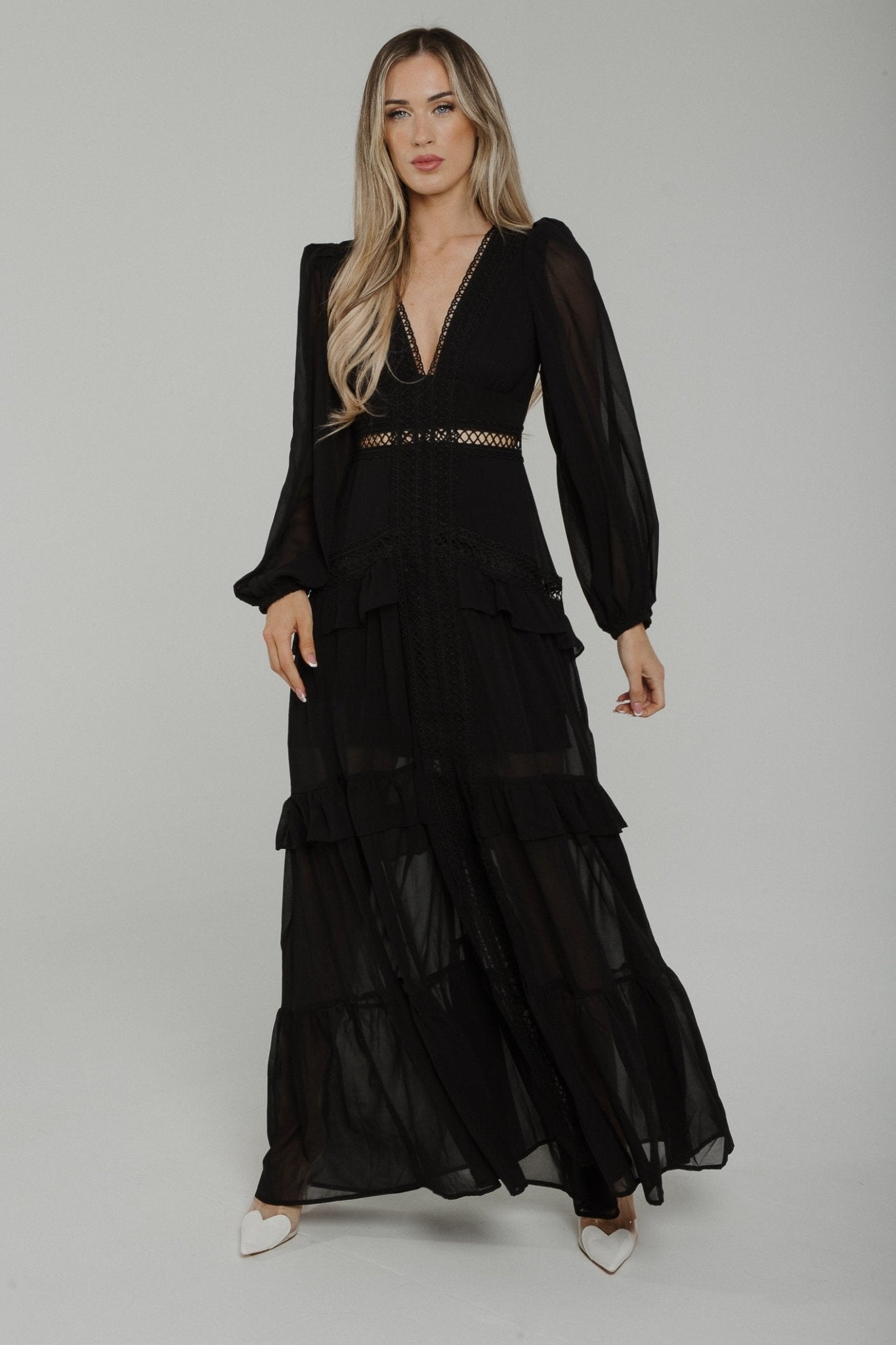 Holly Lace Cut Out Maxi Dress In Black - The Walk in Wardrobe