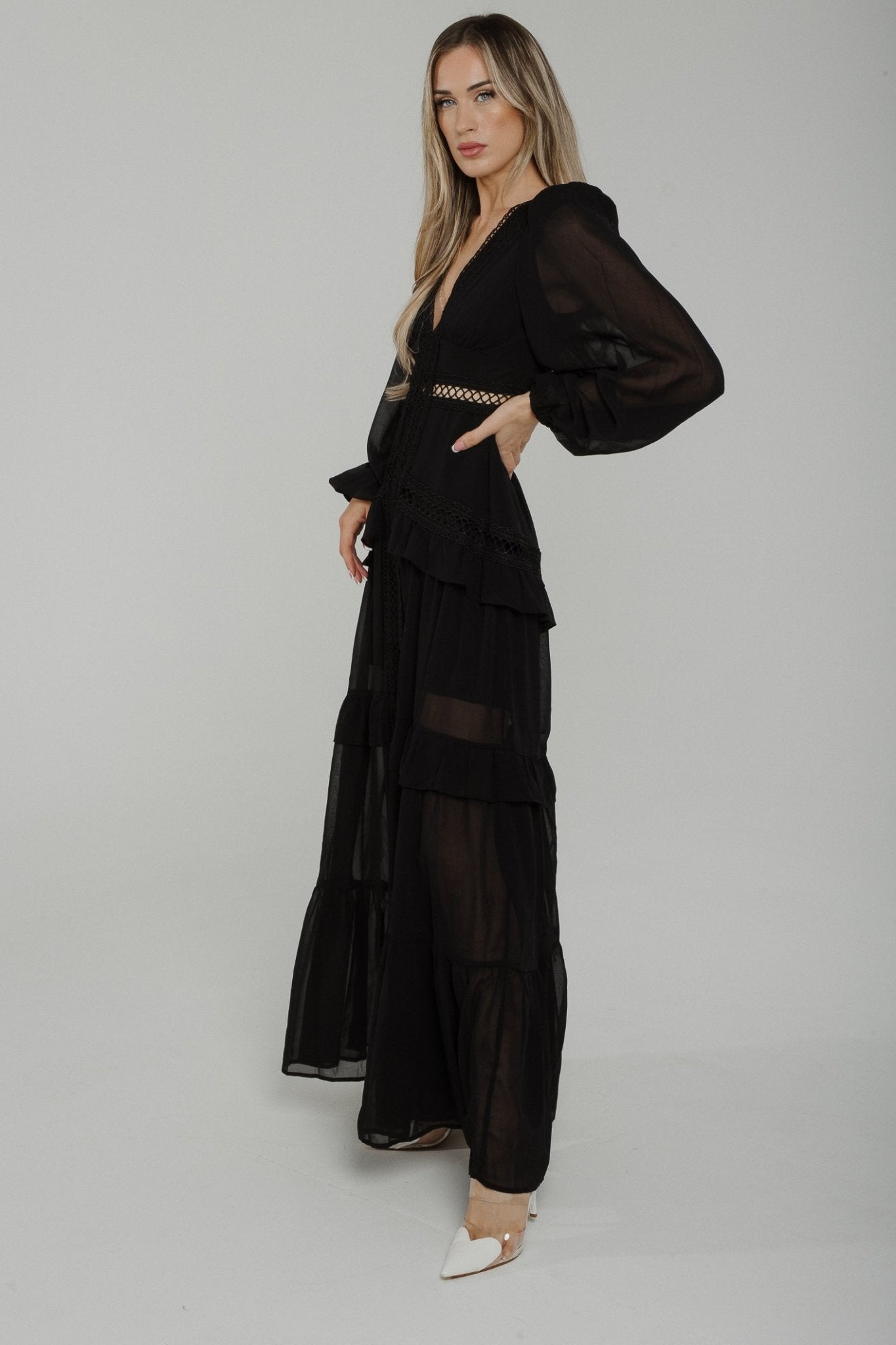 Holly Lace Cut Out Maxi Dress In Black - The Walk in Wardrobe