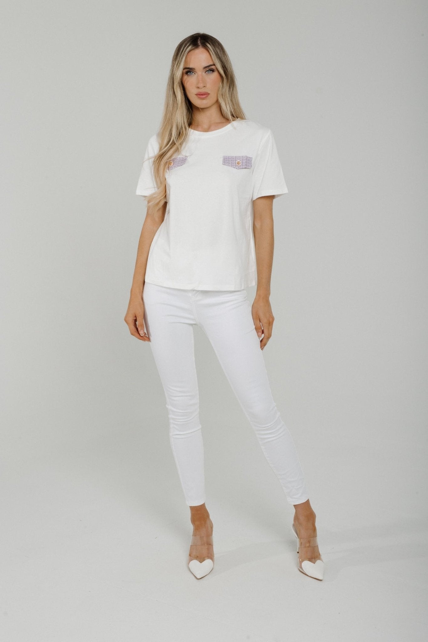 Holly Lilac Pocket T-Shirt In White - The Walk in Wardrobe