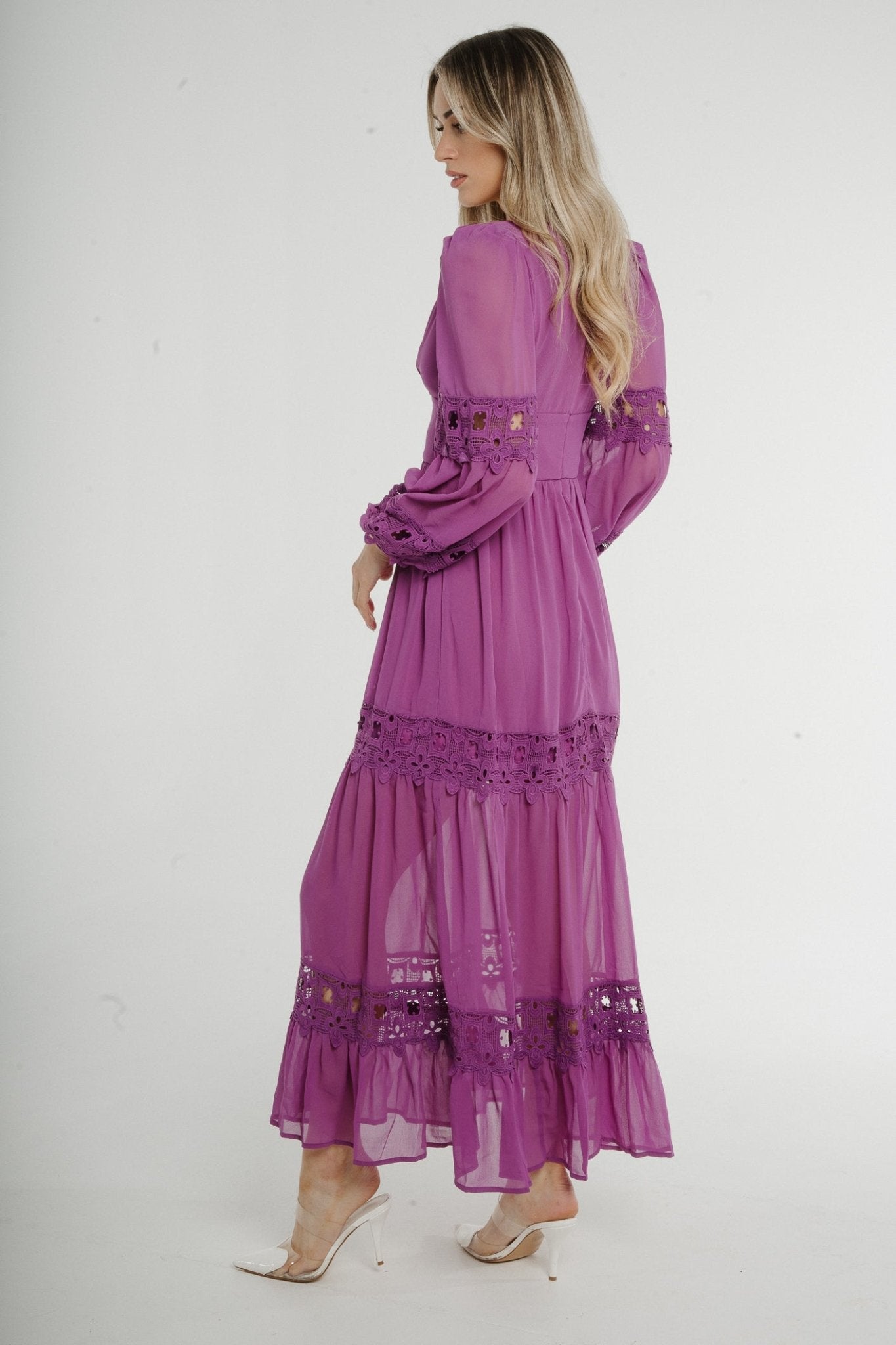Holly Long Sleeve Maxi Dress In Purple - The Walk in Wardrobe
