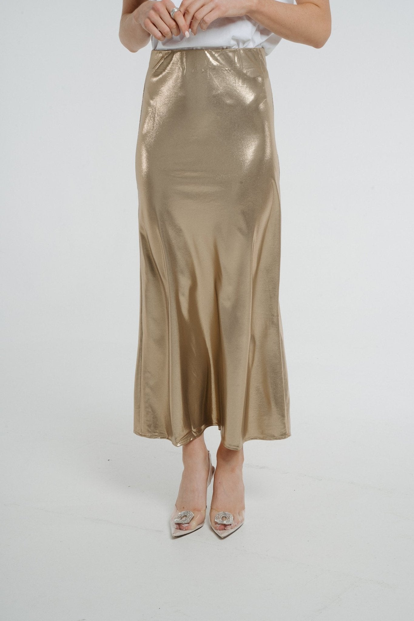 Holly Longline Satin Skirt In Gold - The Walk in Wardrobe