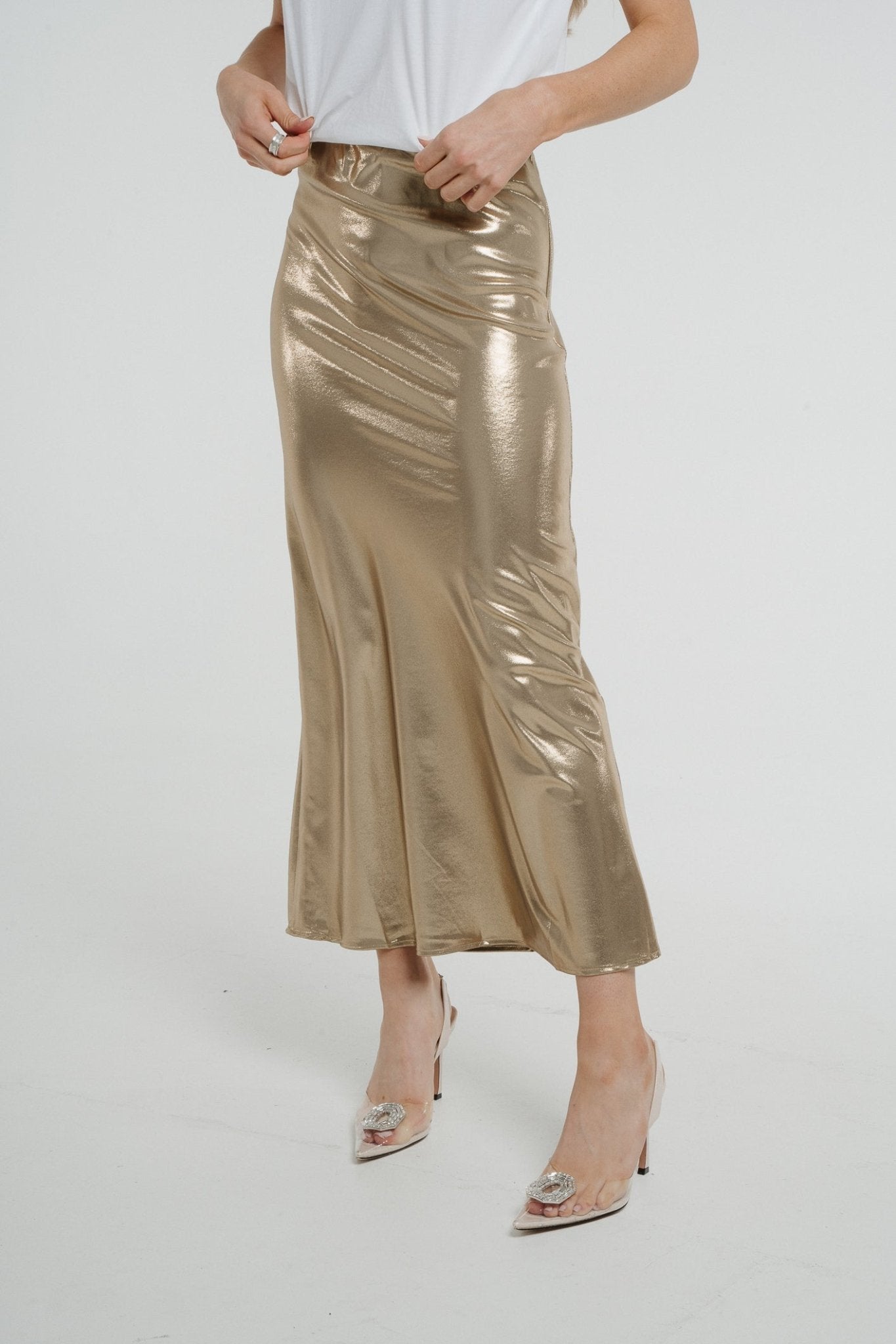 Holly Longline Satin Skirt In Gold - The Walk in Wardrobe
