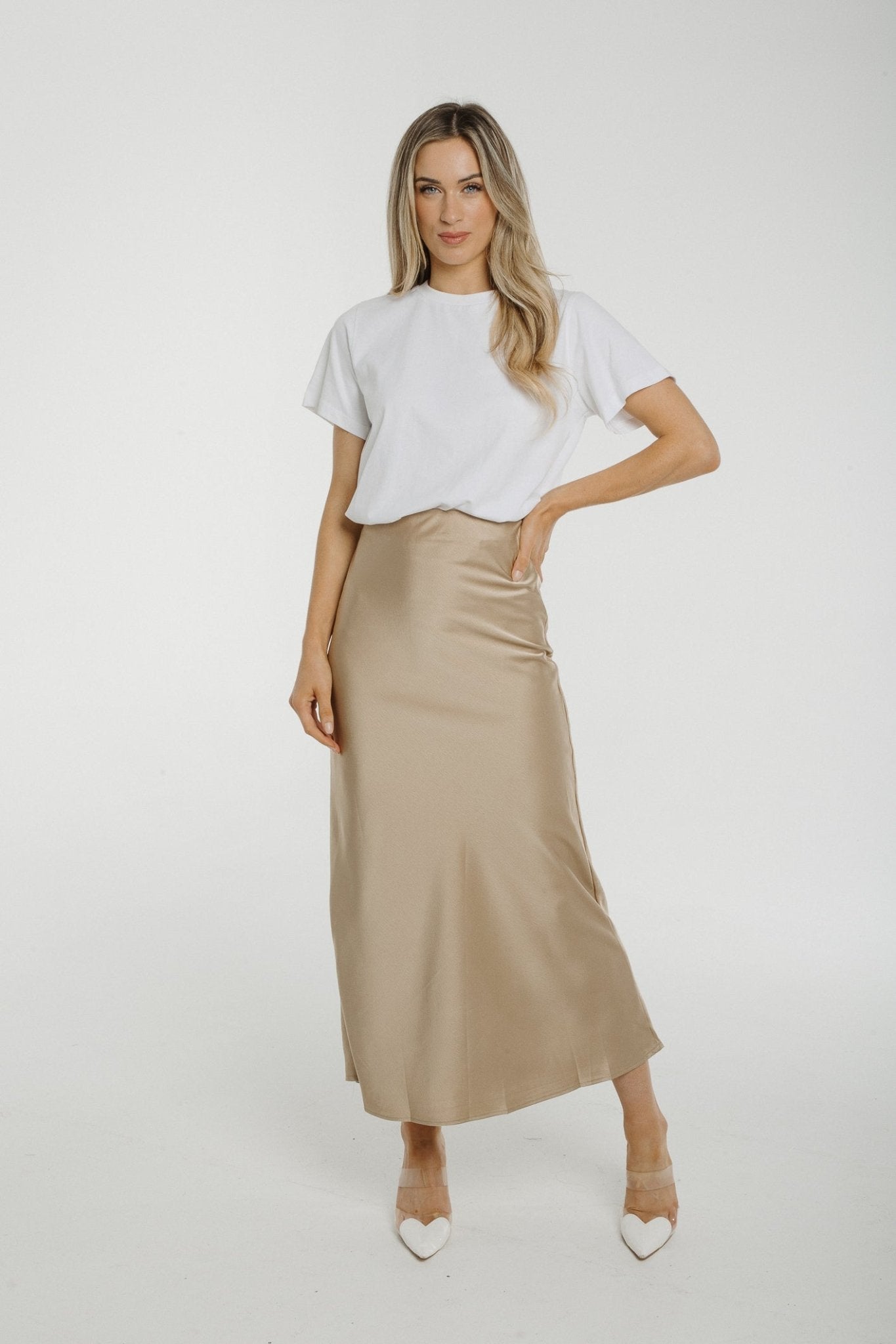Holly Midi Skirt In Taupe - The Walk in Wardrobe
