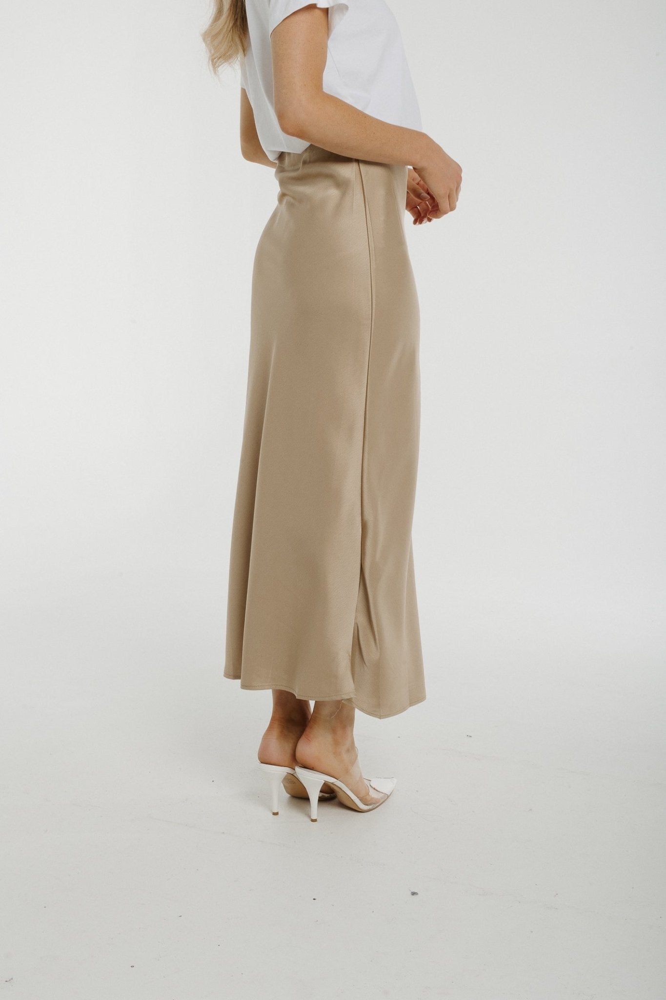 Holly Midi Skirt In Taupe - The Walk in Wardrobe