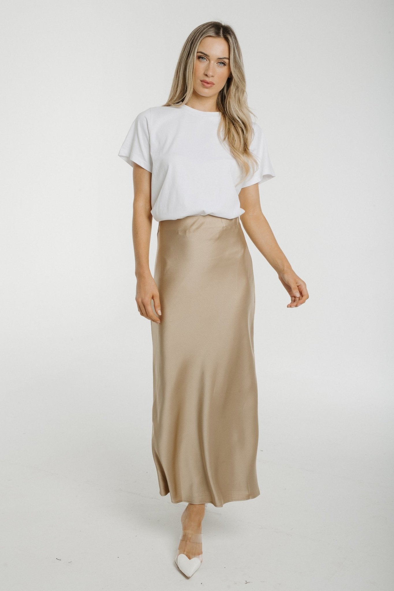 Holly Midi Skirt In Taupe - The Walk in Wardrobe