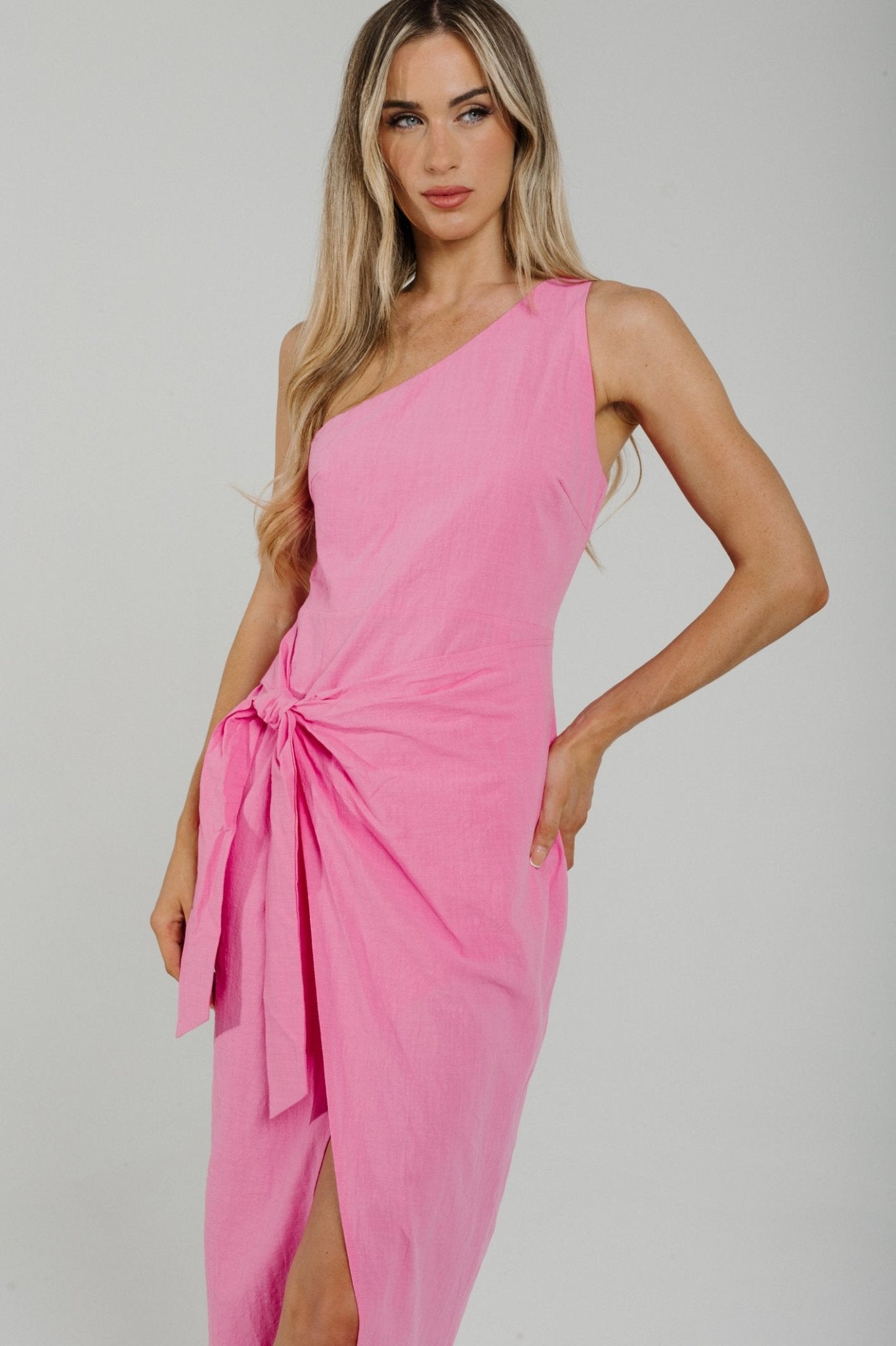 One shoulder linen discount dress