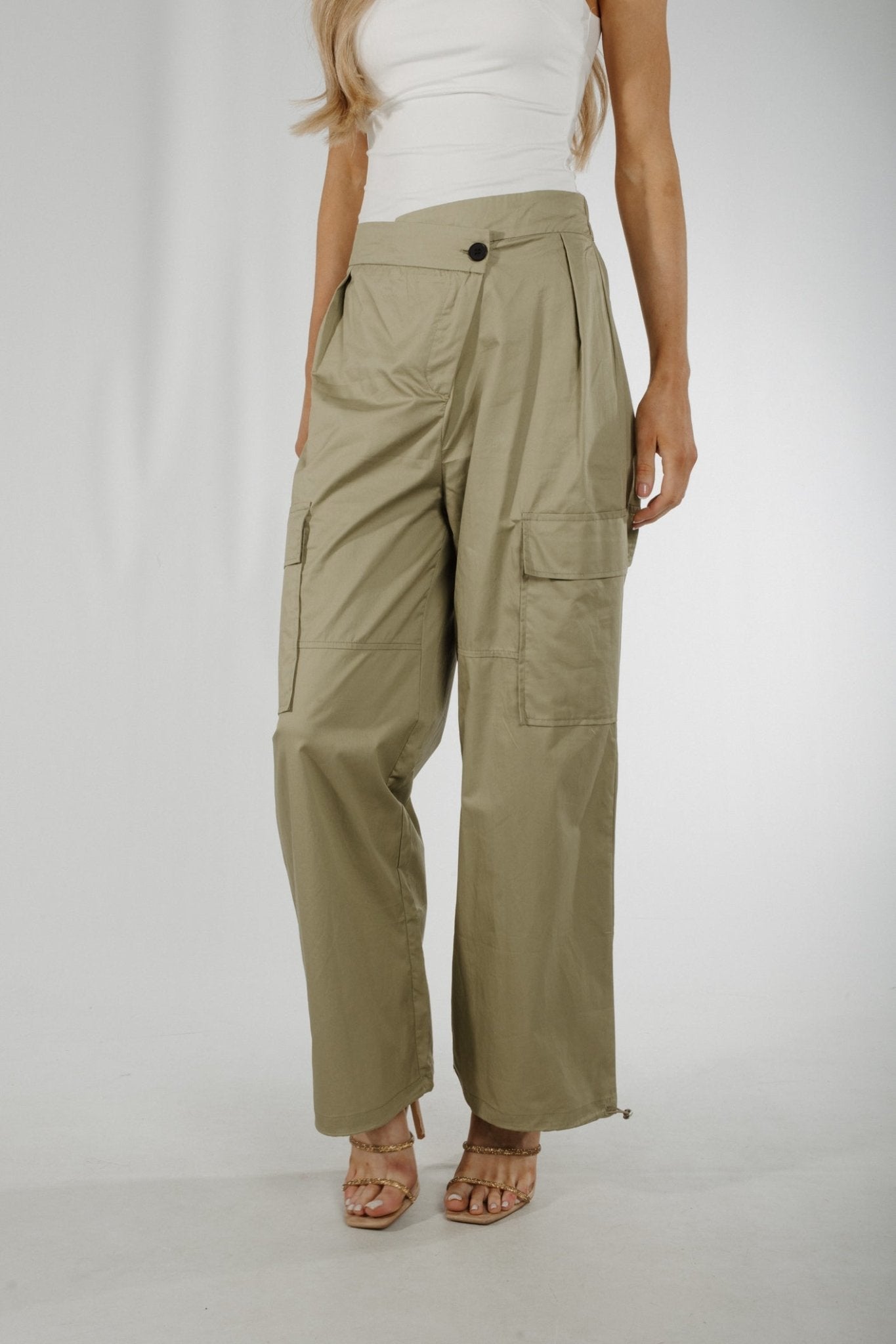 Holly Parachute Trousers In Khaki - The Walk in Wardrobe