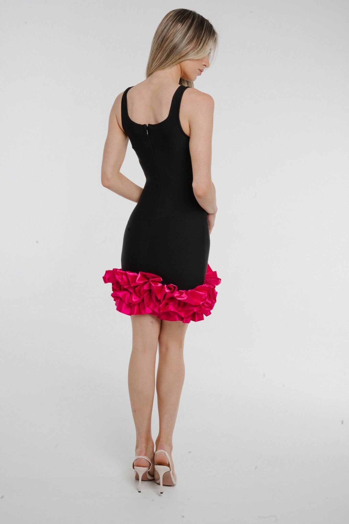 Holly Pink Frill Hem Dress In Black - The Walk in Wardrobe