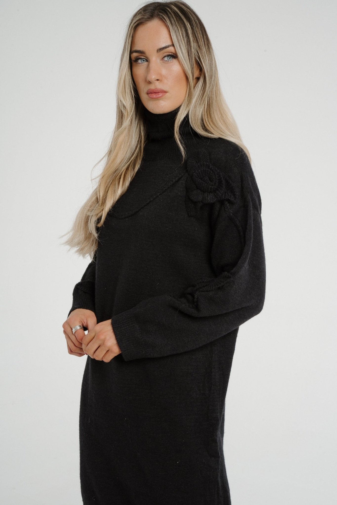 Holly Polo Neck Knit Dress In Black - The Walk in Wardrobe