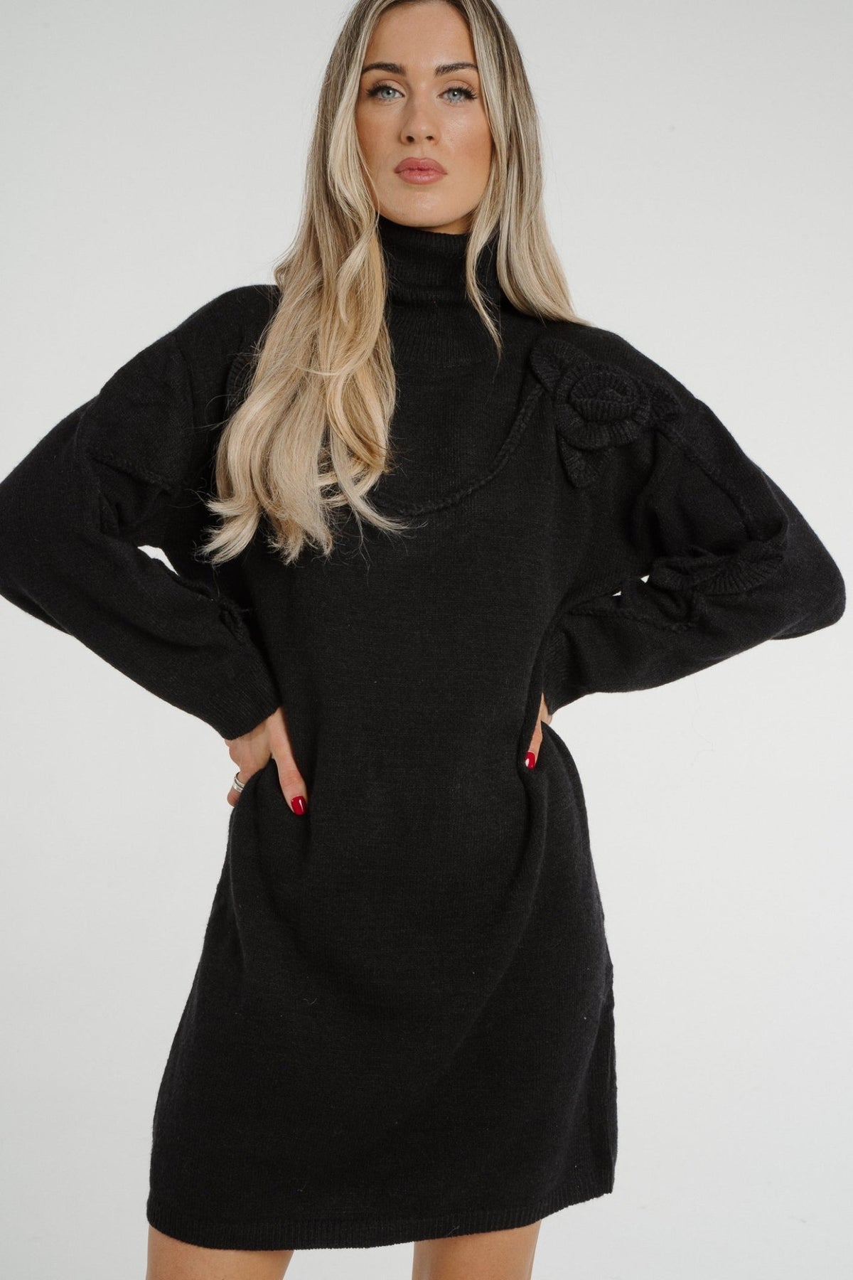 Holly Polo Neck Knit Dress In Black - The Walk in Wardrobe