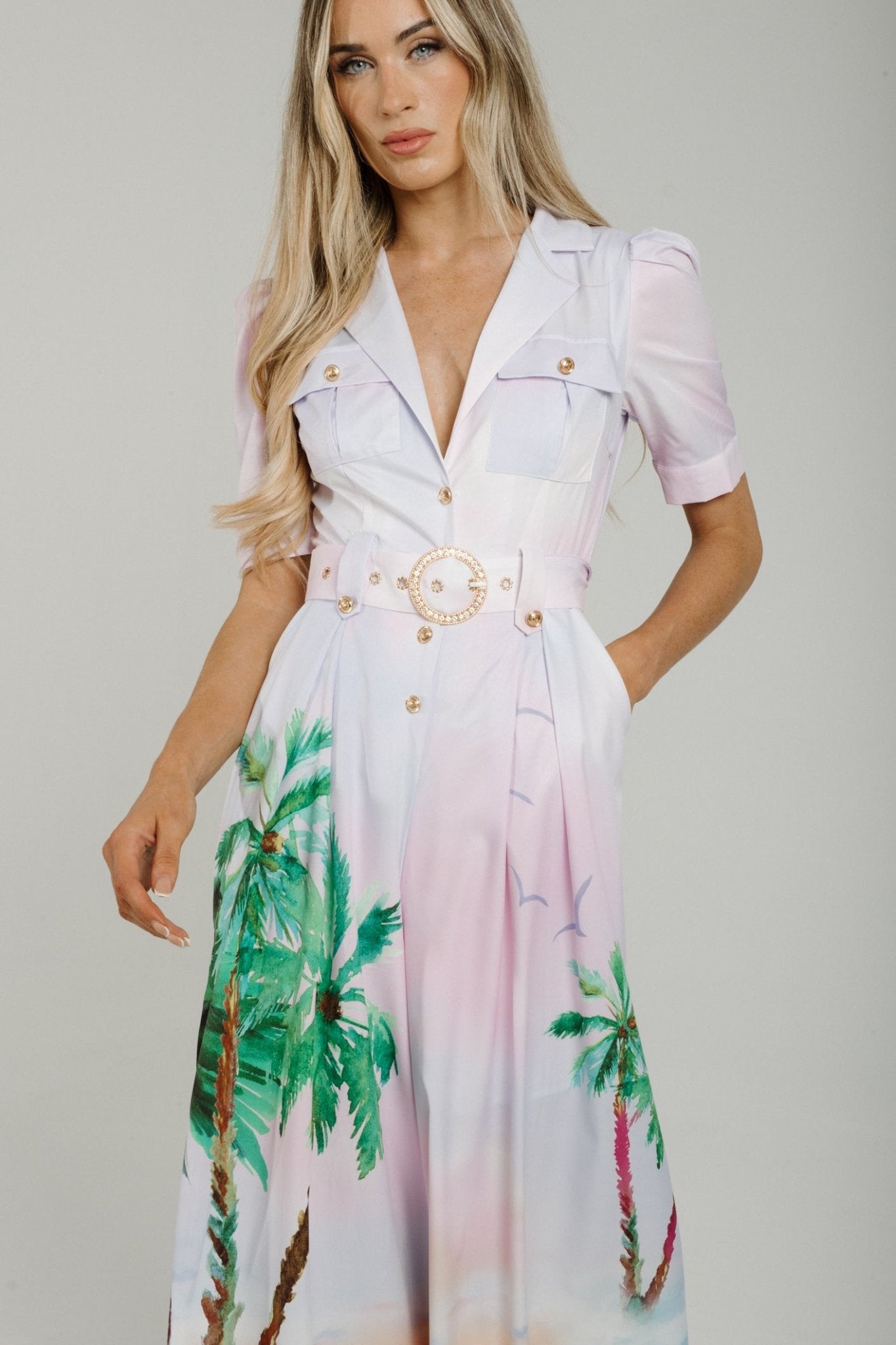 Holly Printed Jumpsuit In Lilac Mix - The Walk in Wardrobe