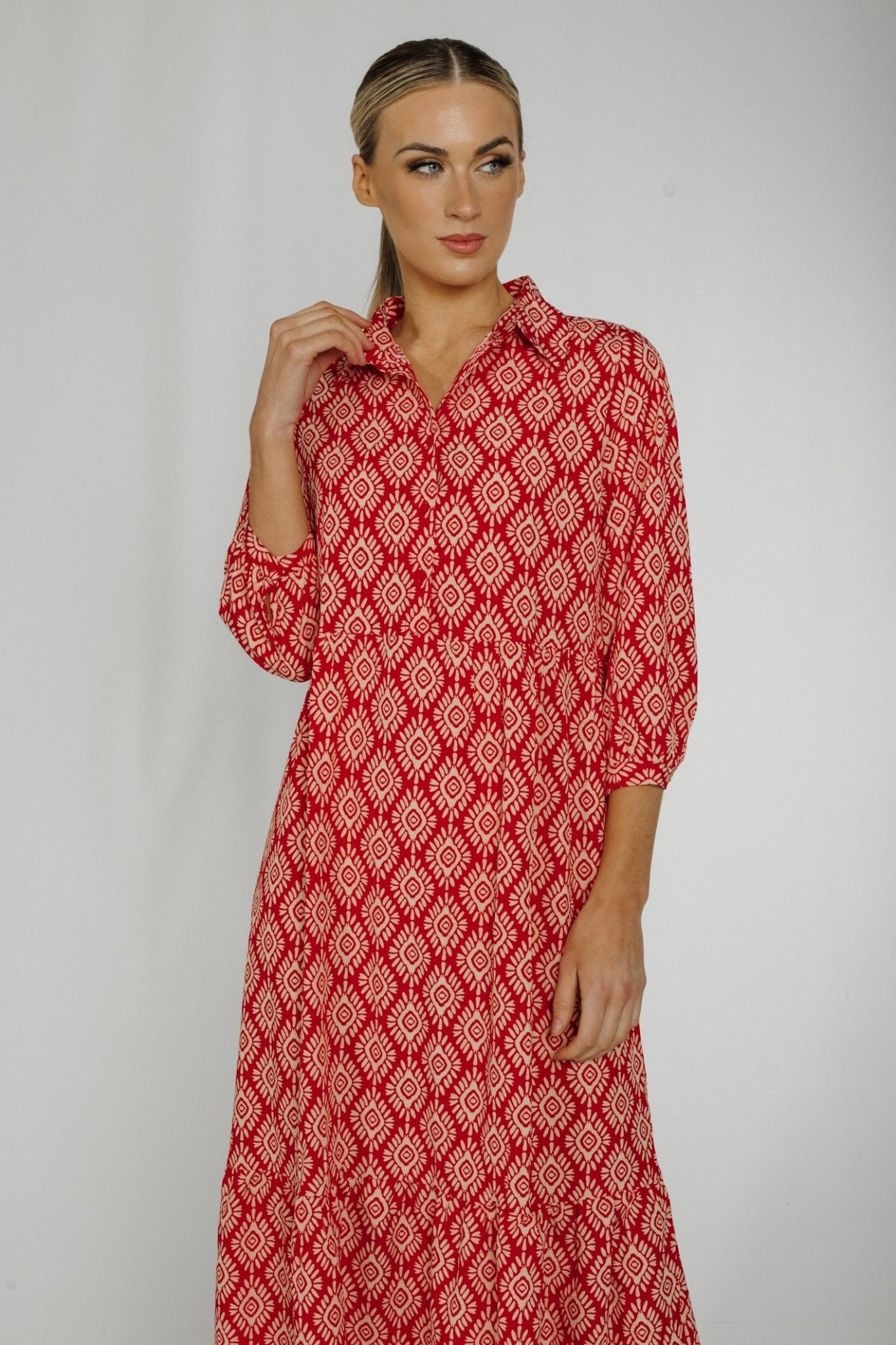 Holly Printed Shirt Dress In Red Mix - The Walk in Wardrobe