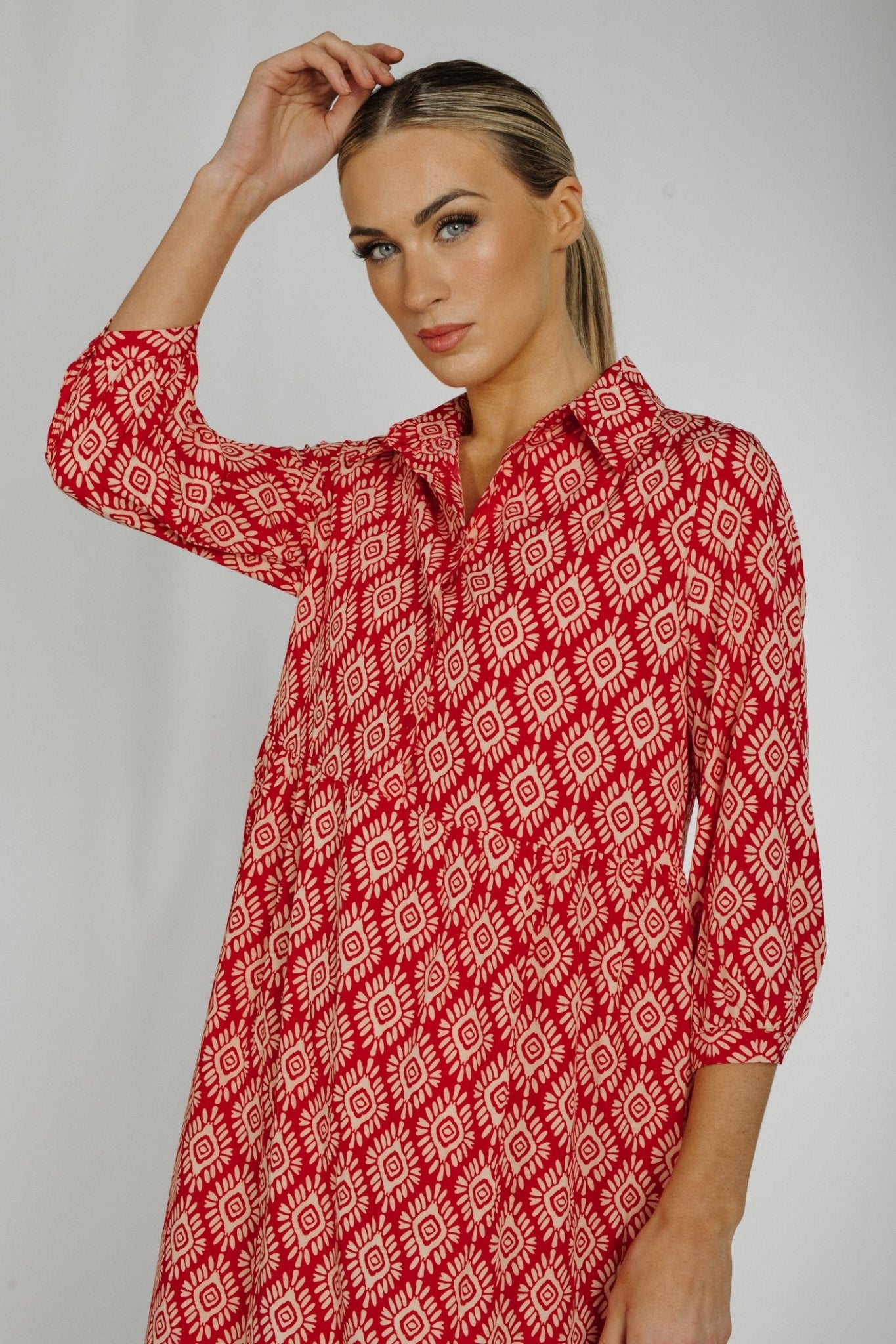 Holly Printed Shirt Dress In Red Mix - The Walk in Wardrobe