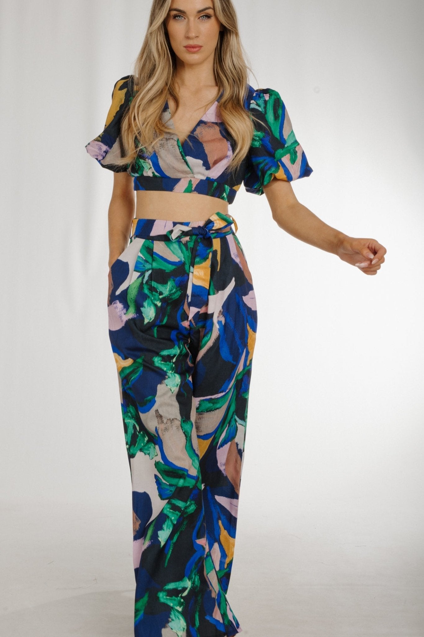 Holly Printed Two Piece In Blue Multi - The Walk in Wardrobe