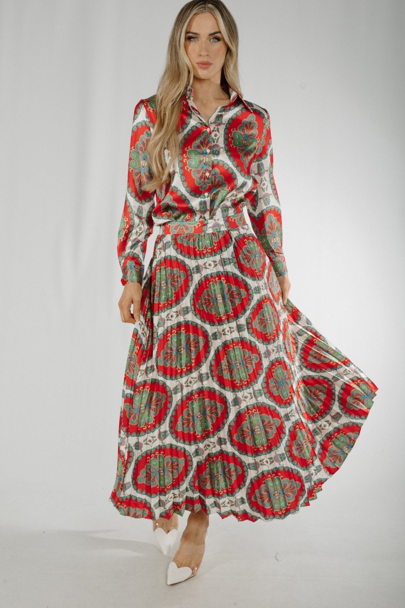 Holly Printed Two Piece In Red Mix - The Walk in Wardrobe