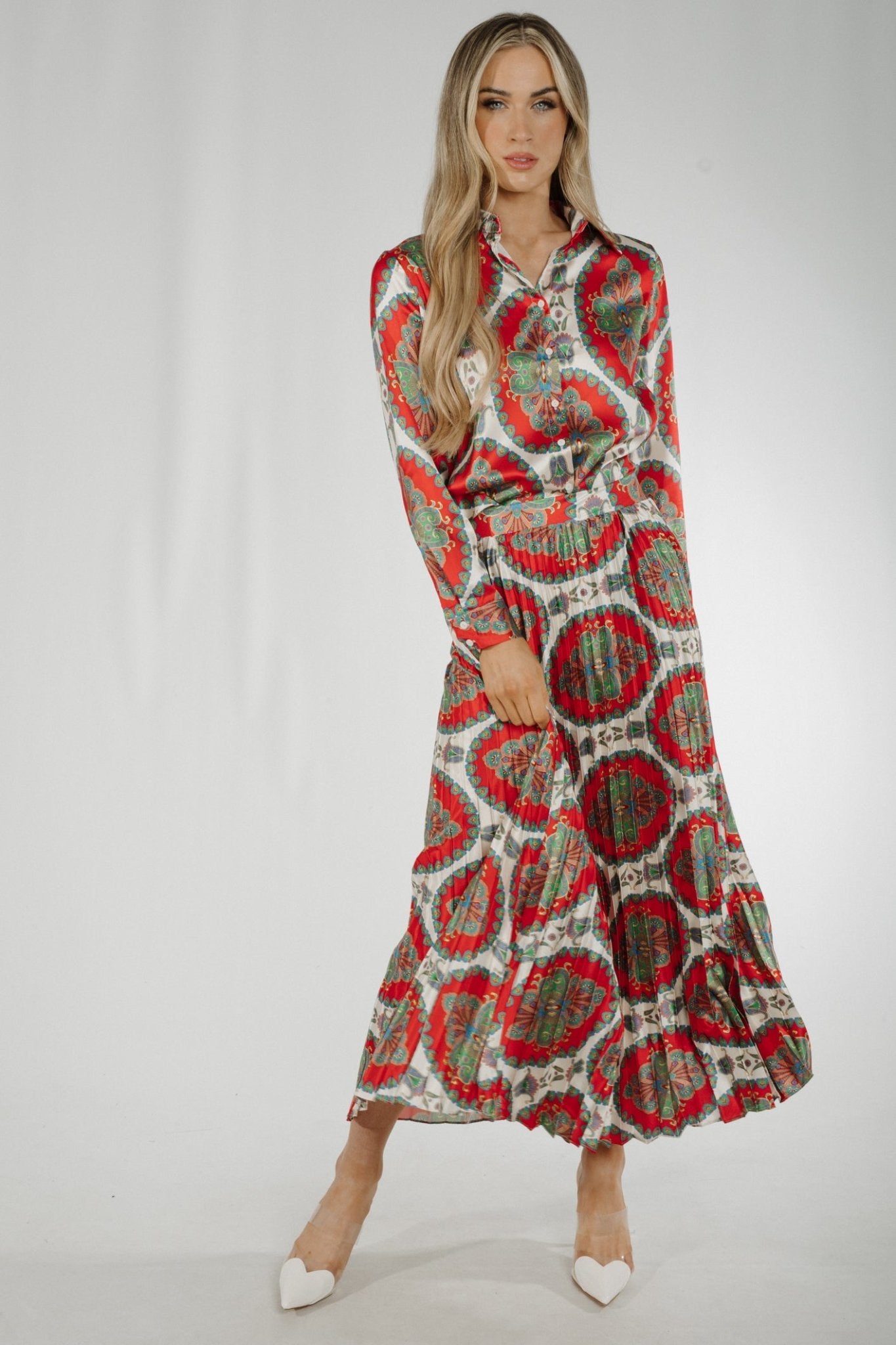 Holly Printed Two Piece In Red Mix - The Walk in Wardrobe