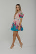 Holly Puff Sleeve Belted Dress In Pink & Blue - The Walk in Wardrobe