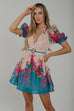 Holly Puff Sleeve Belted Dress In Pink & Blue - The Walk in Wardrobe