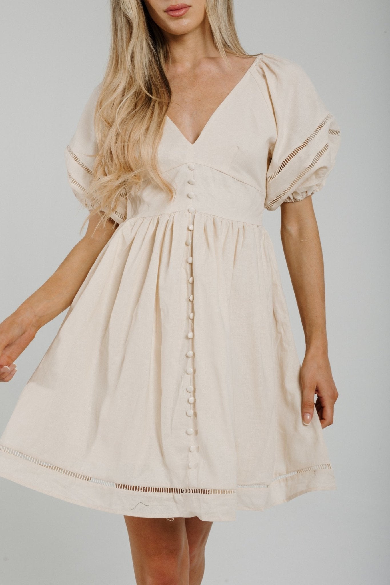 Holly Puff Sleeve Dress In Neutral - The Walk in Wardrobe