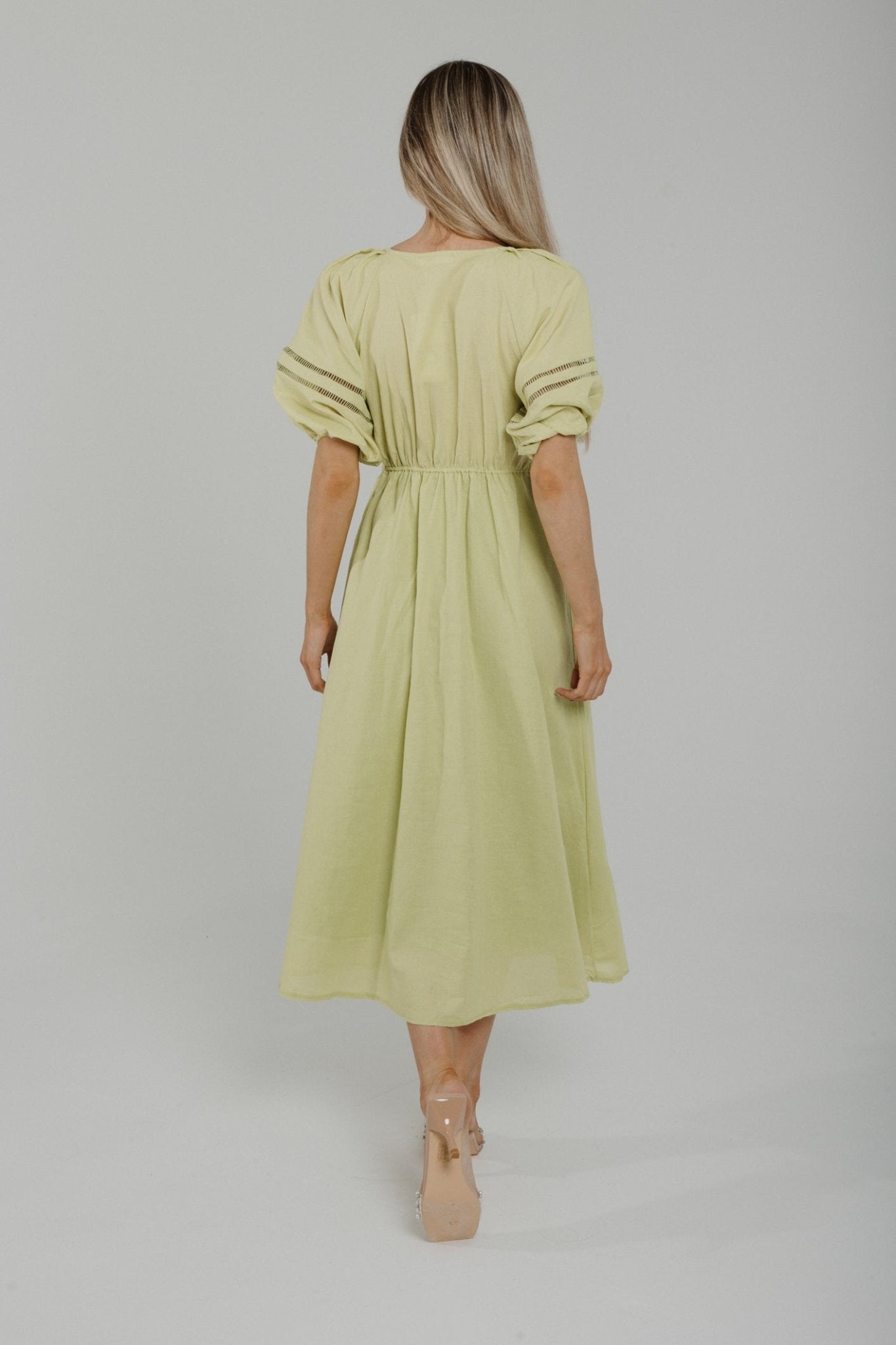 Holly Puff Sleeve Midi Dress In Lime - The Walk in Wardrobe