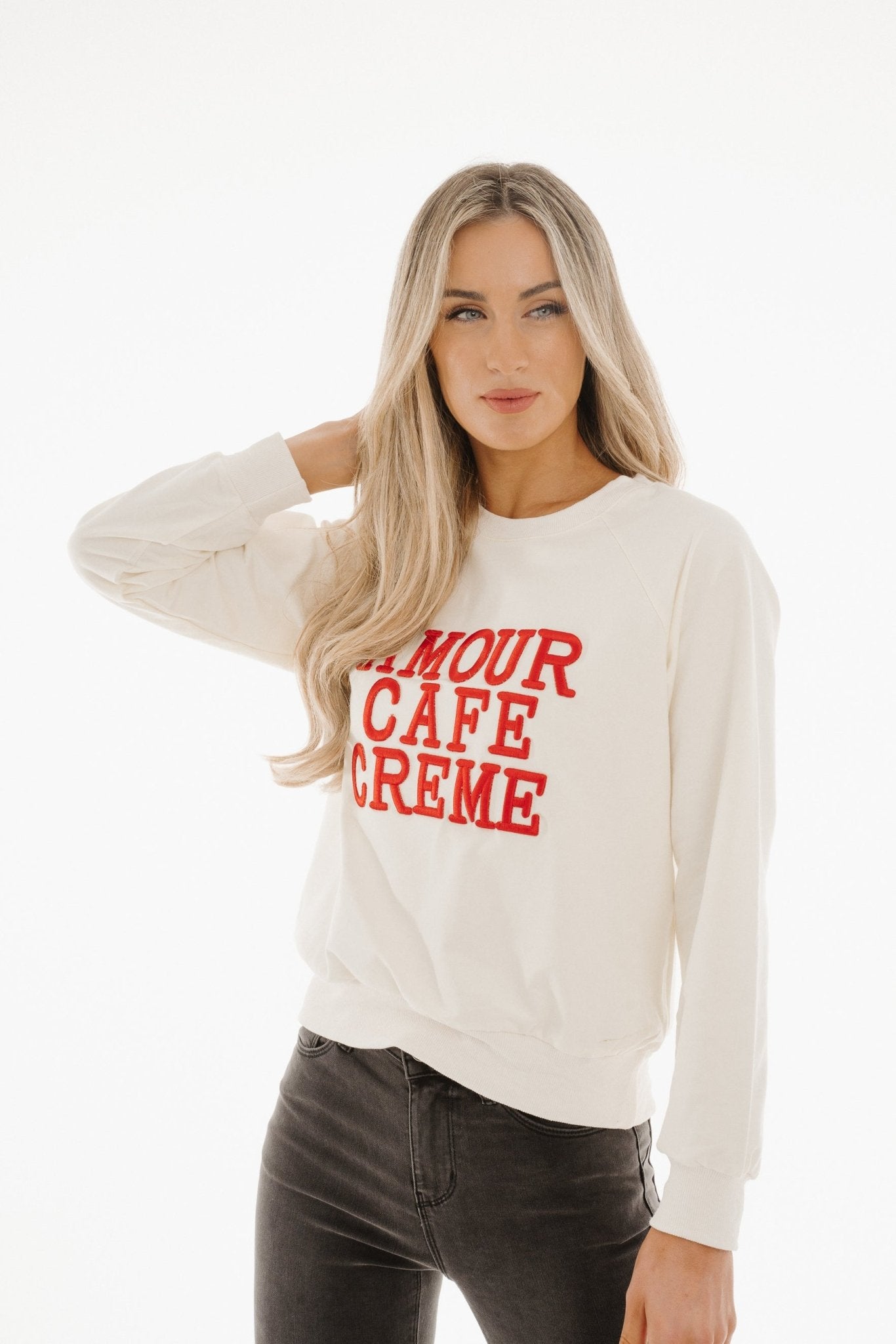 Holly Red Slogan Sweatshirt In Cream - The Walk in Wardrobe