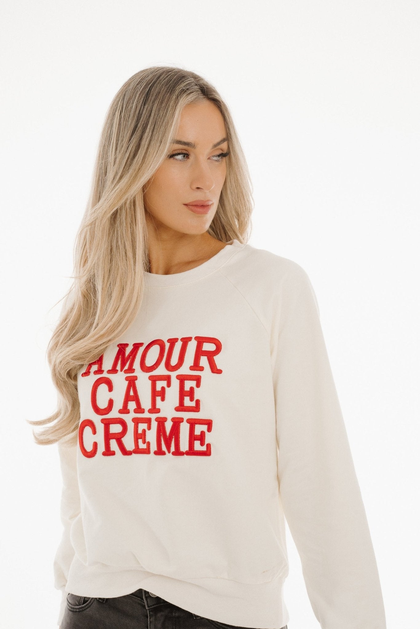 Holly Red Slogan Sweatshirt In Cream - The Walk in Wardrobe